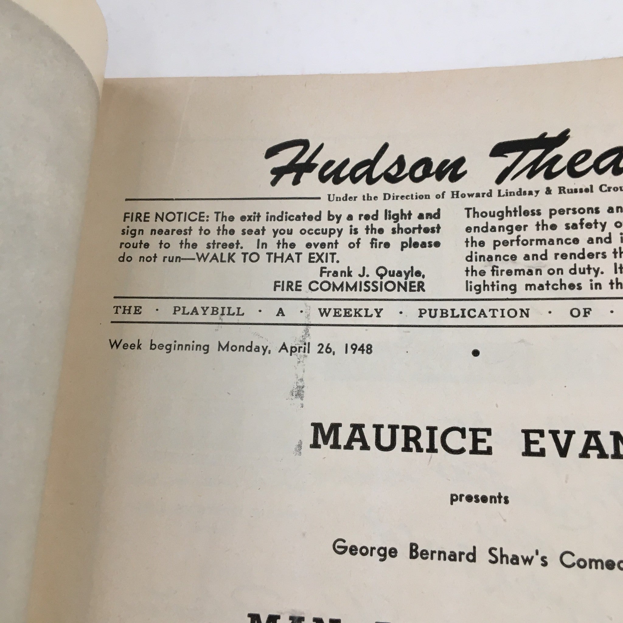 1948 Playbill Hudson Theatre Maurice Evans Presents Man and Superman