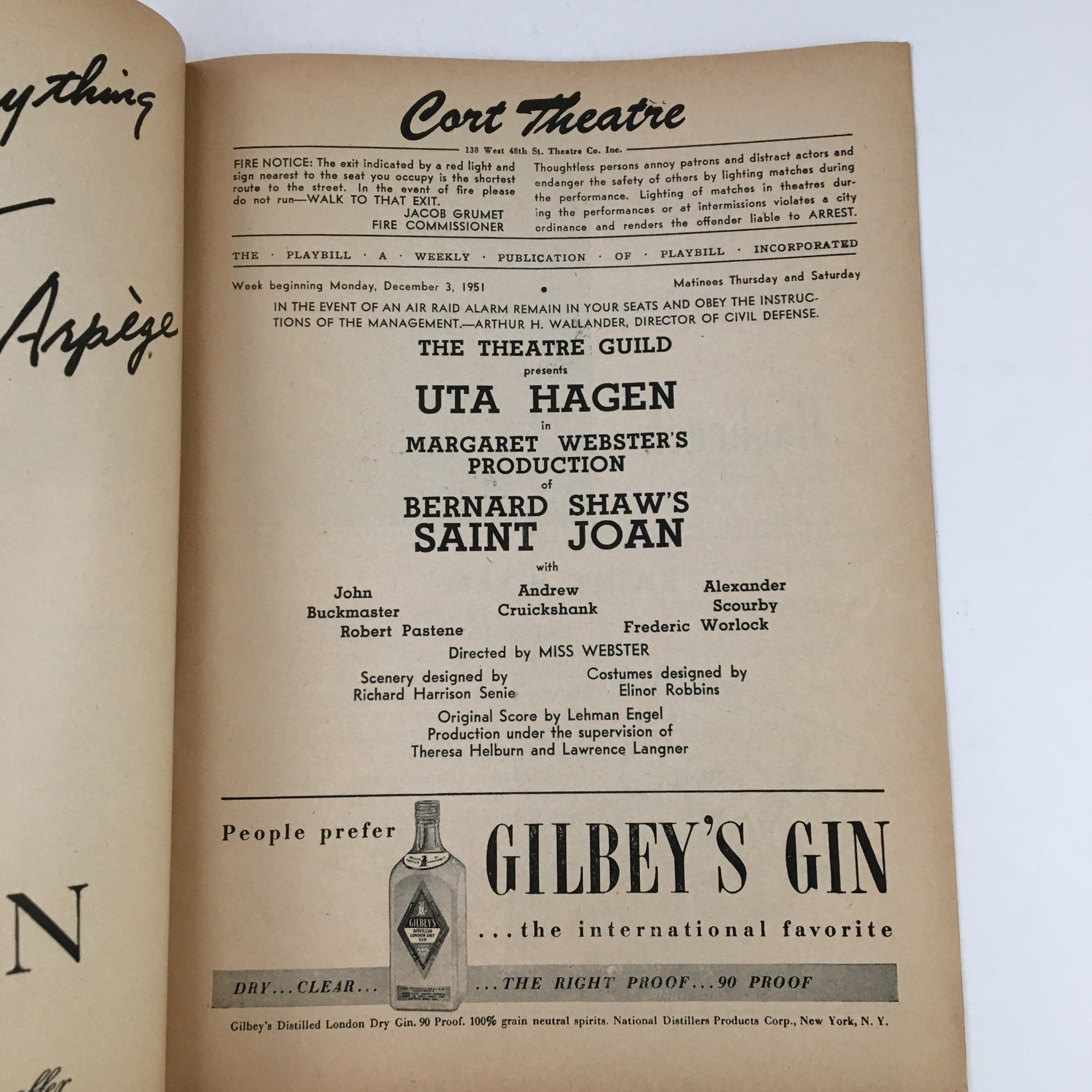 1951 Playbill Cort Theatre Presents Uta Hagen in Bernard Shaw's Saint Joan