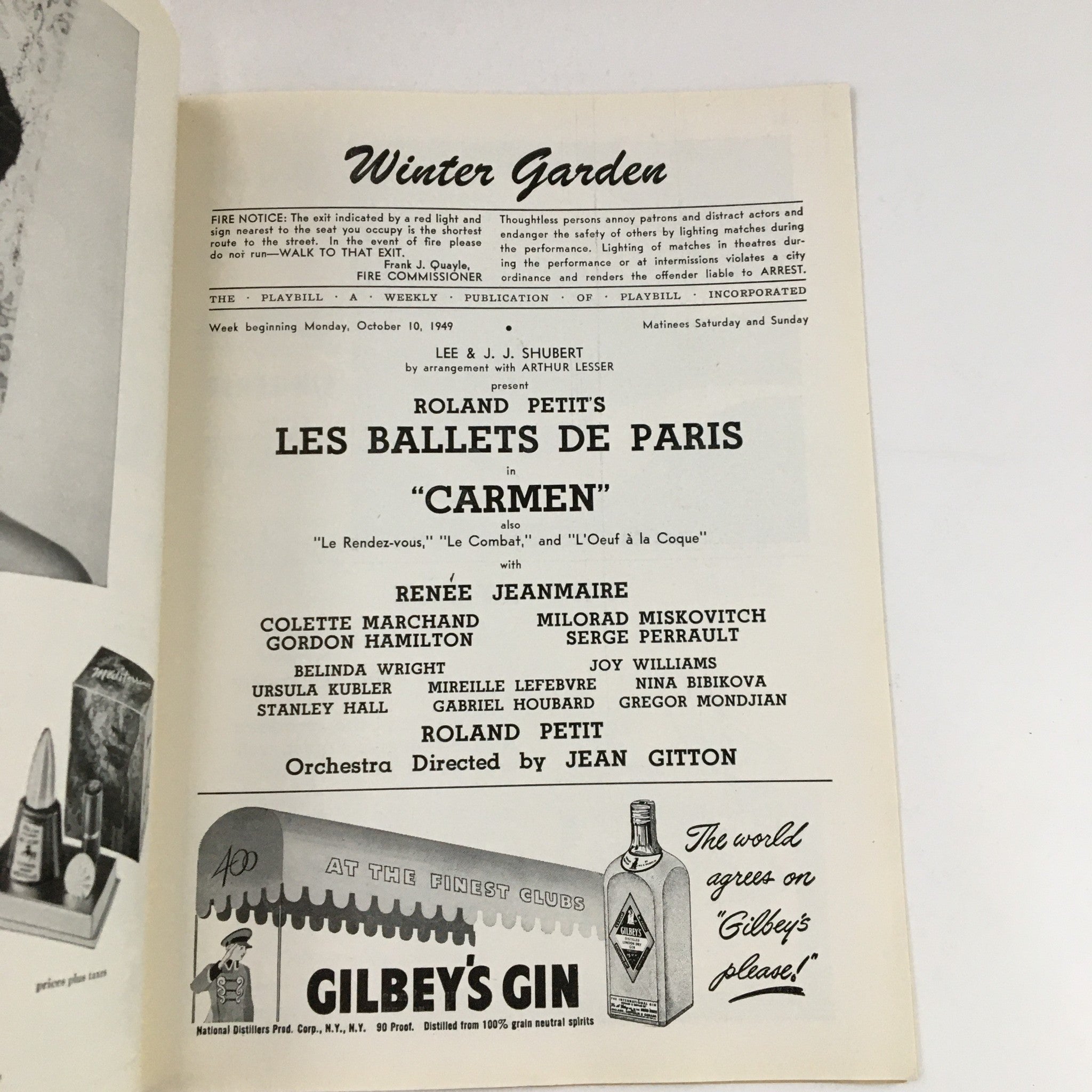 1949 Playbill Winter Garden Roland Petit's Les Ballets De Paris in Carmen