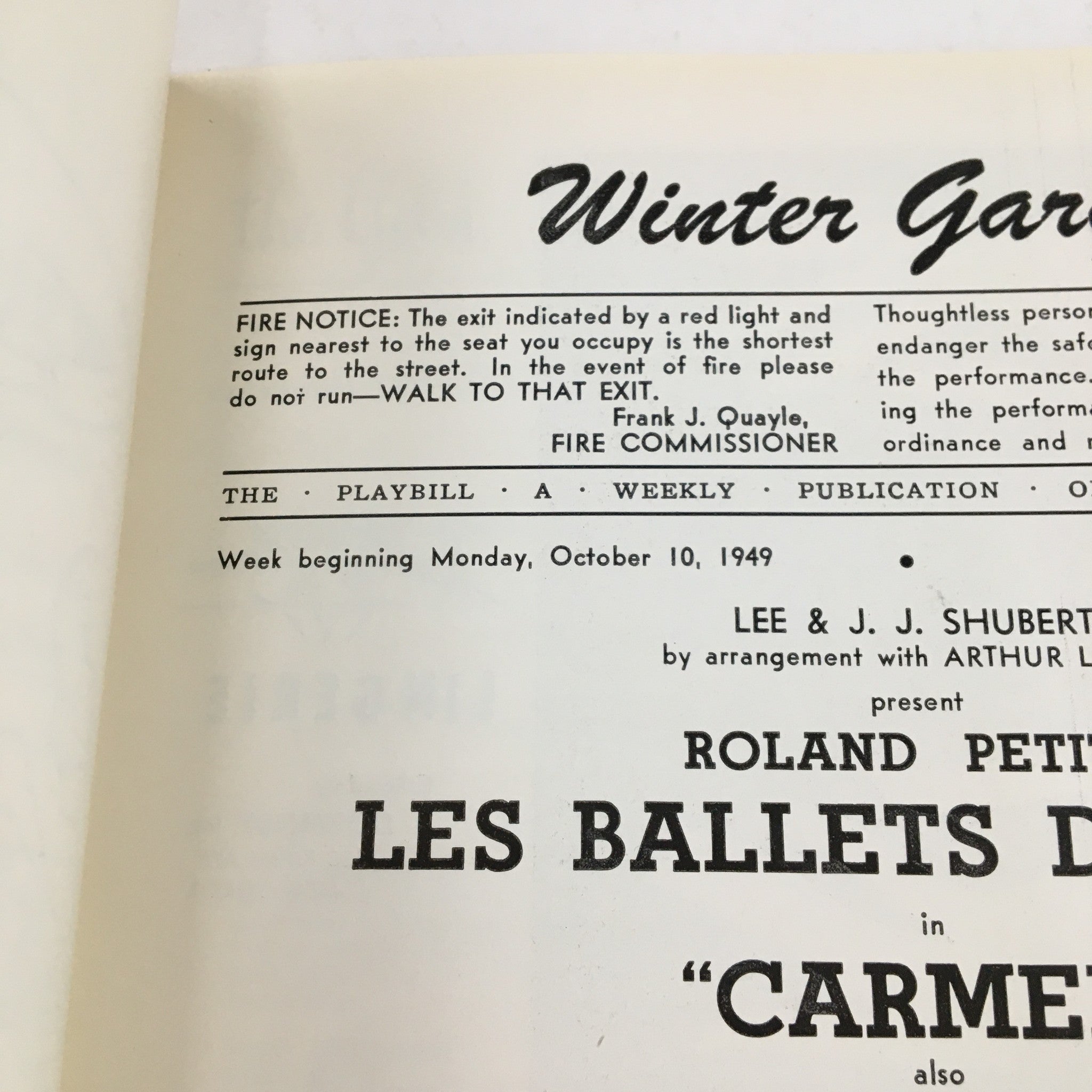 1949 Playbill Winter Garden Roland Petit's Les Ballets De Paris in Carmen