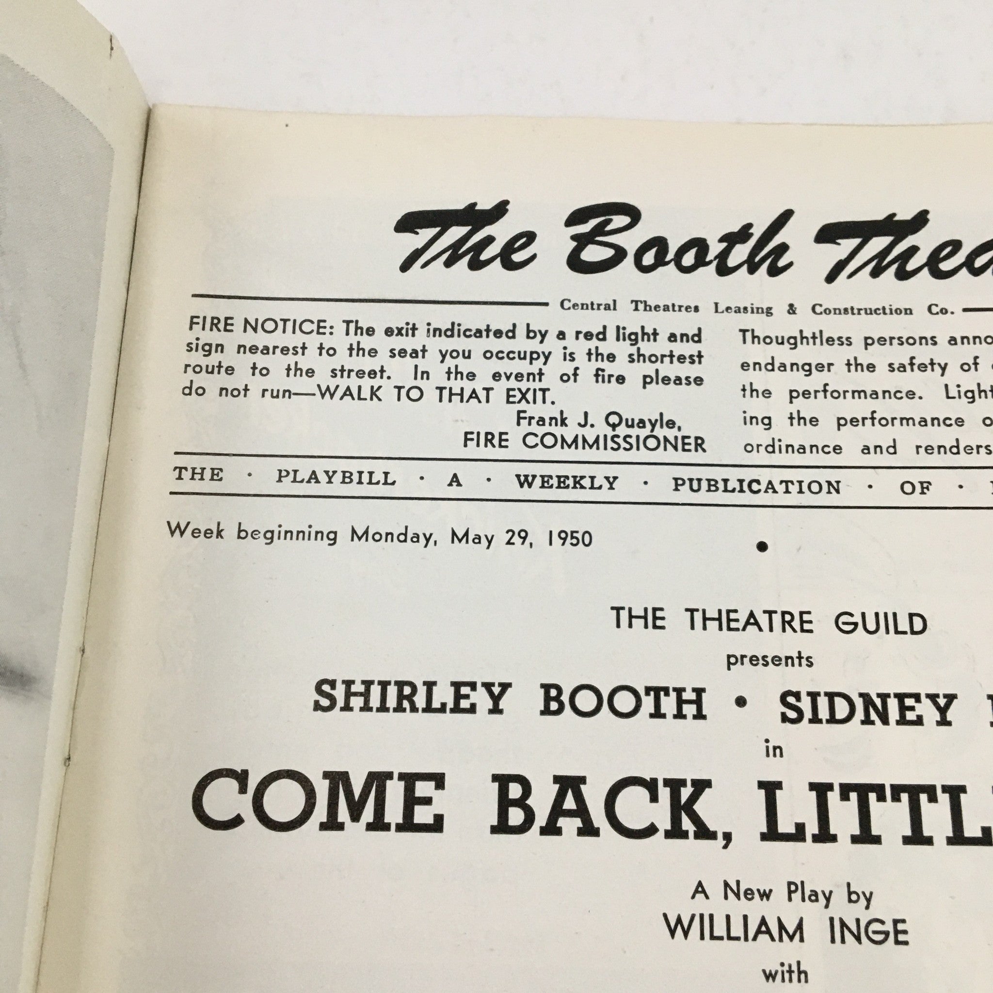 1950 Playbill The Booth Theatre Presents Shirley Booth Come Back, Little Sheba