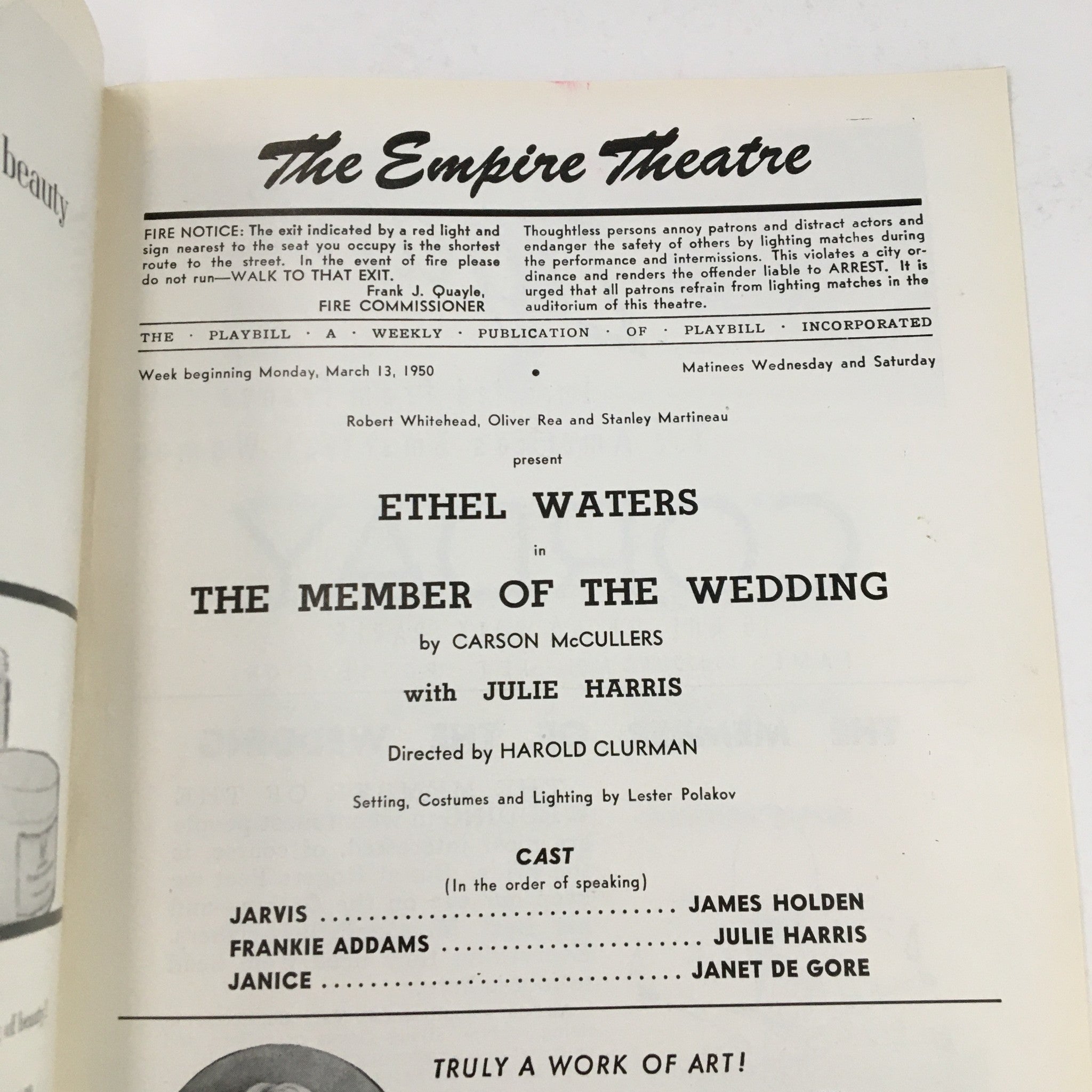 1950 Playbill The Empire Theatre Ethel Waters in The Member of the Wedding