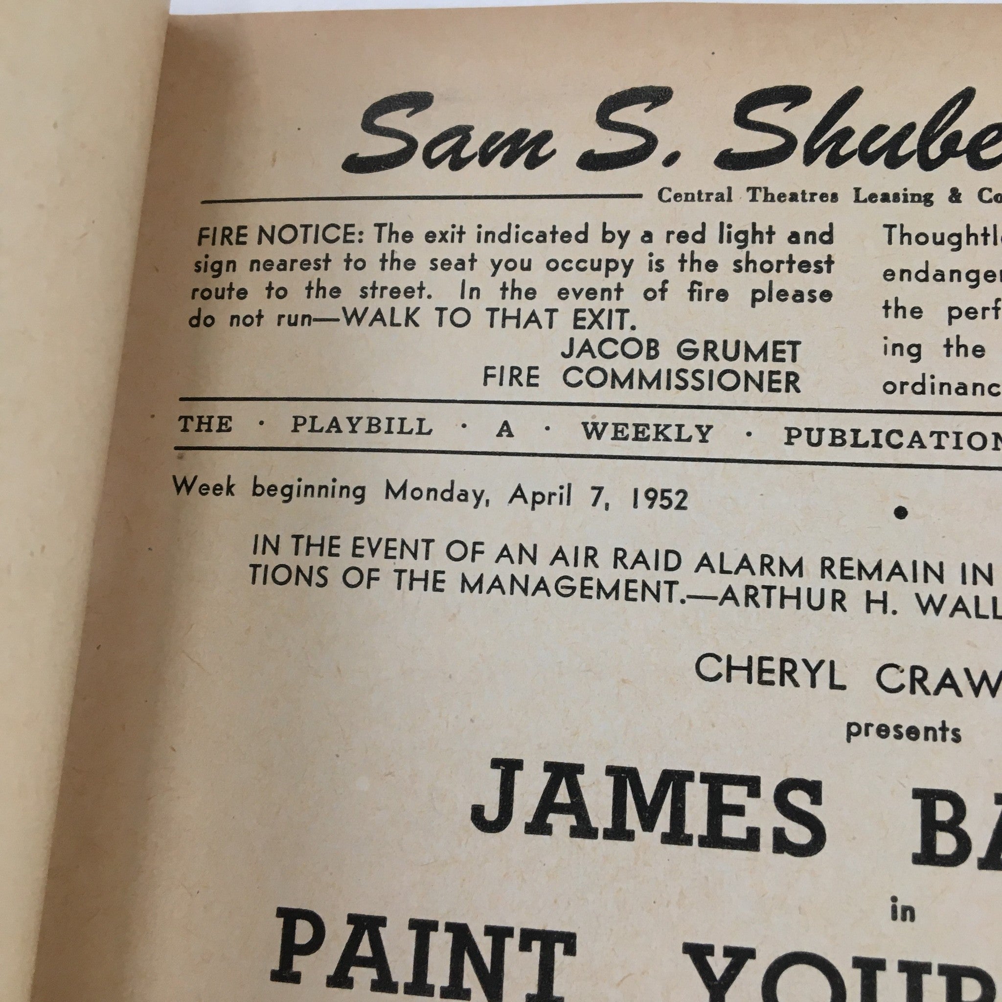 1952 Playbill Sam S. Shubert Theatre Present James Barton in Paint Your Wagon