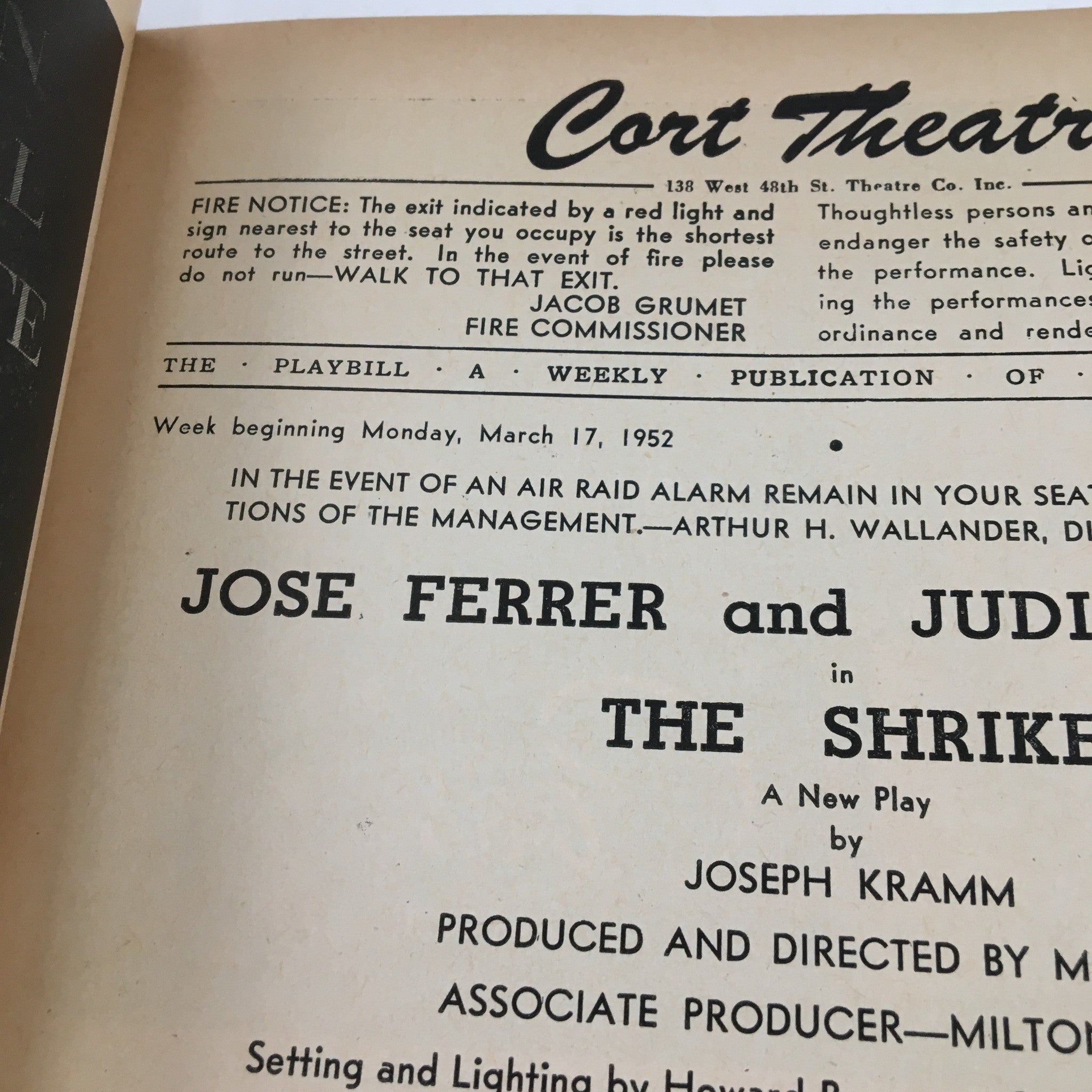 1952 Playbill Cort Theatre Jose Ferrer and Judith Evelyn in The Shrike