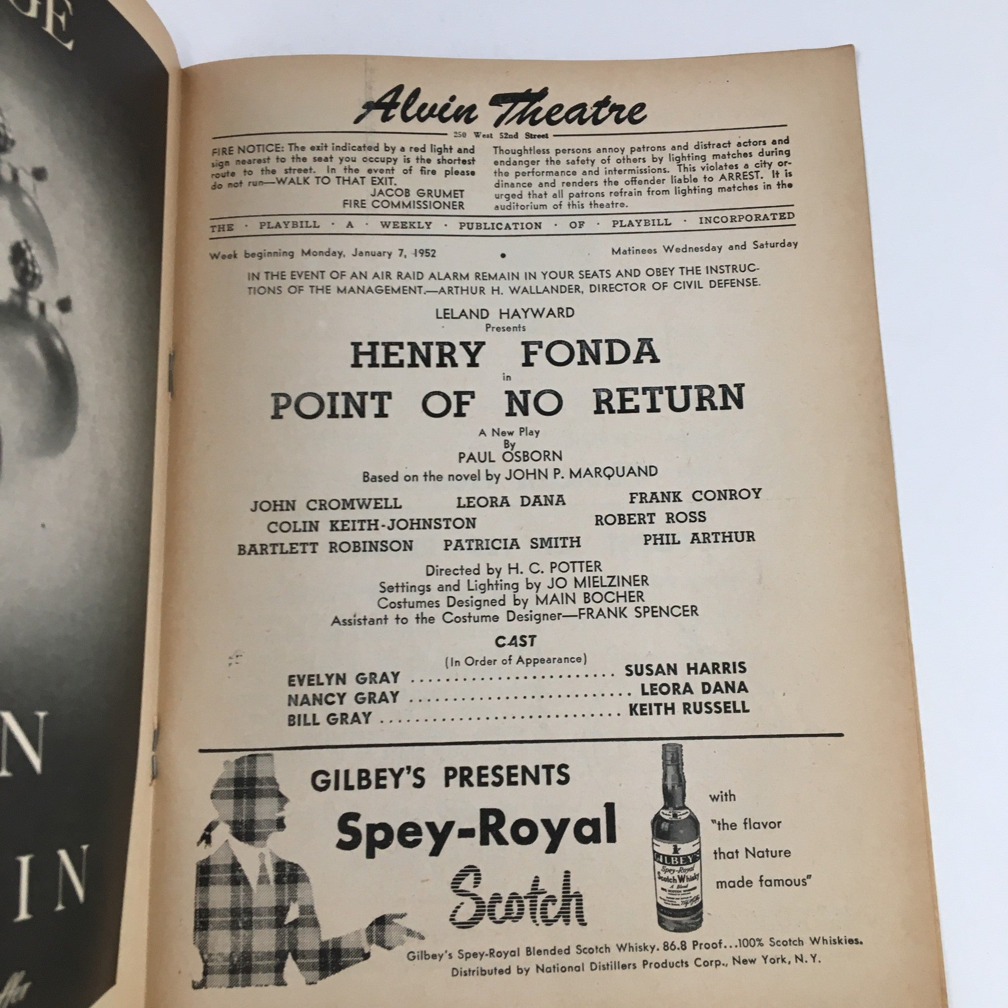 1952 Playbill Alvin Theatre Henry Fonda in Point of No Return by Paul Osborn