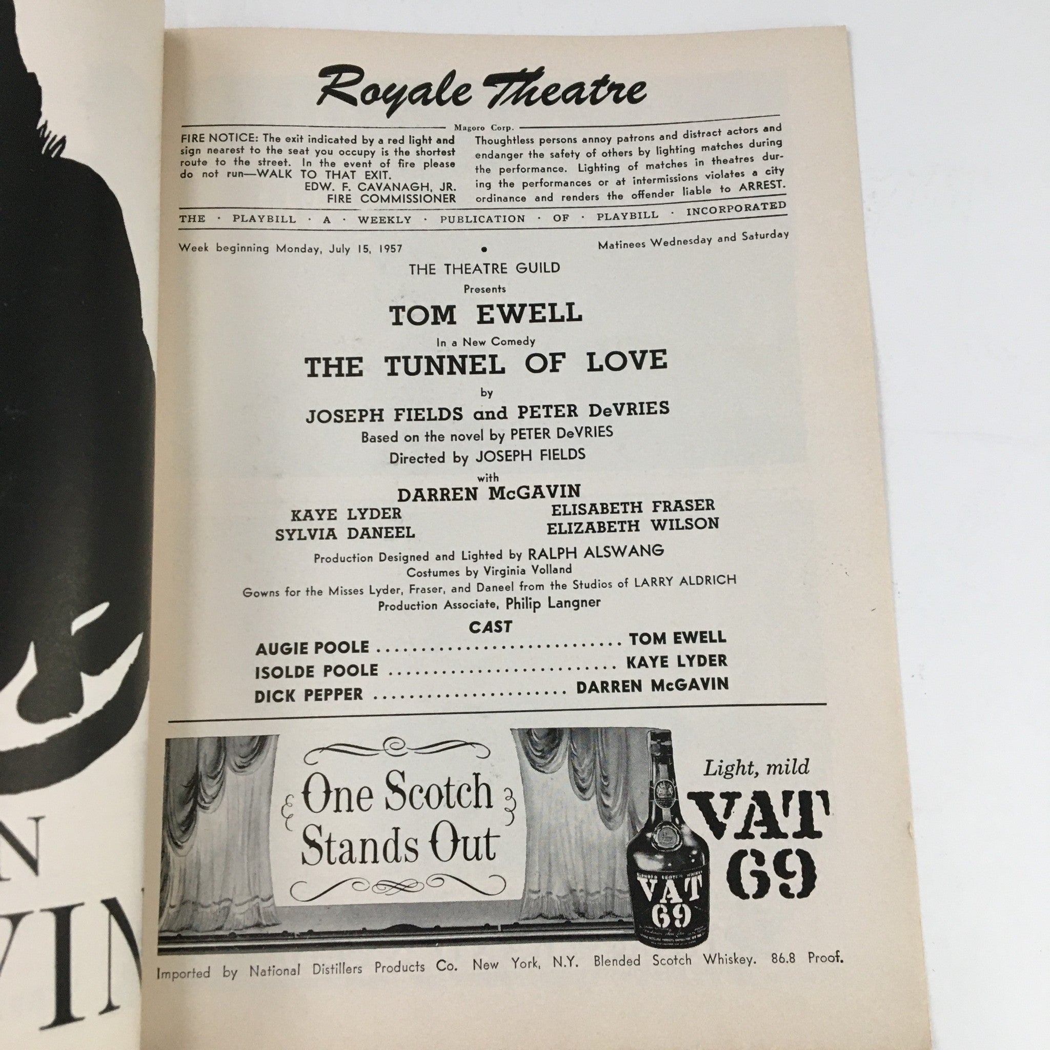 1957 Playbill Royale Theatre Presents Tom Ewell in The Tunnel of Love Comedy