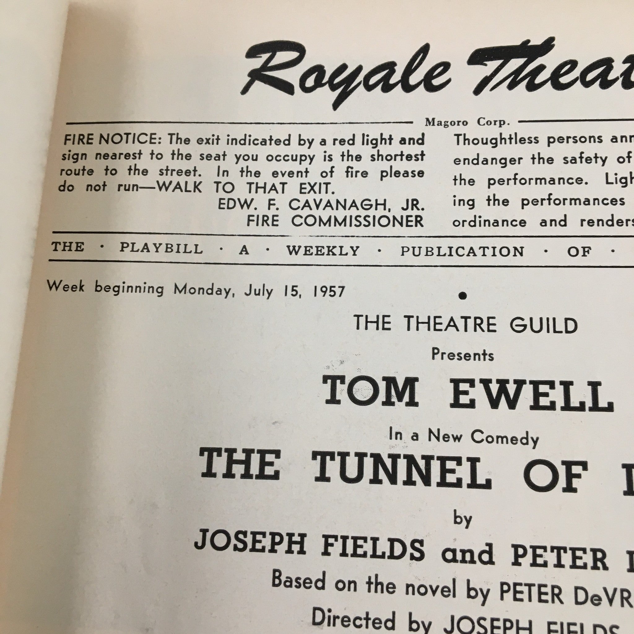 1957 Playbill Royale Theatre Presents Tom Ewell in The Tunnel of Love Comedy