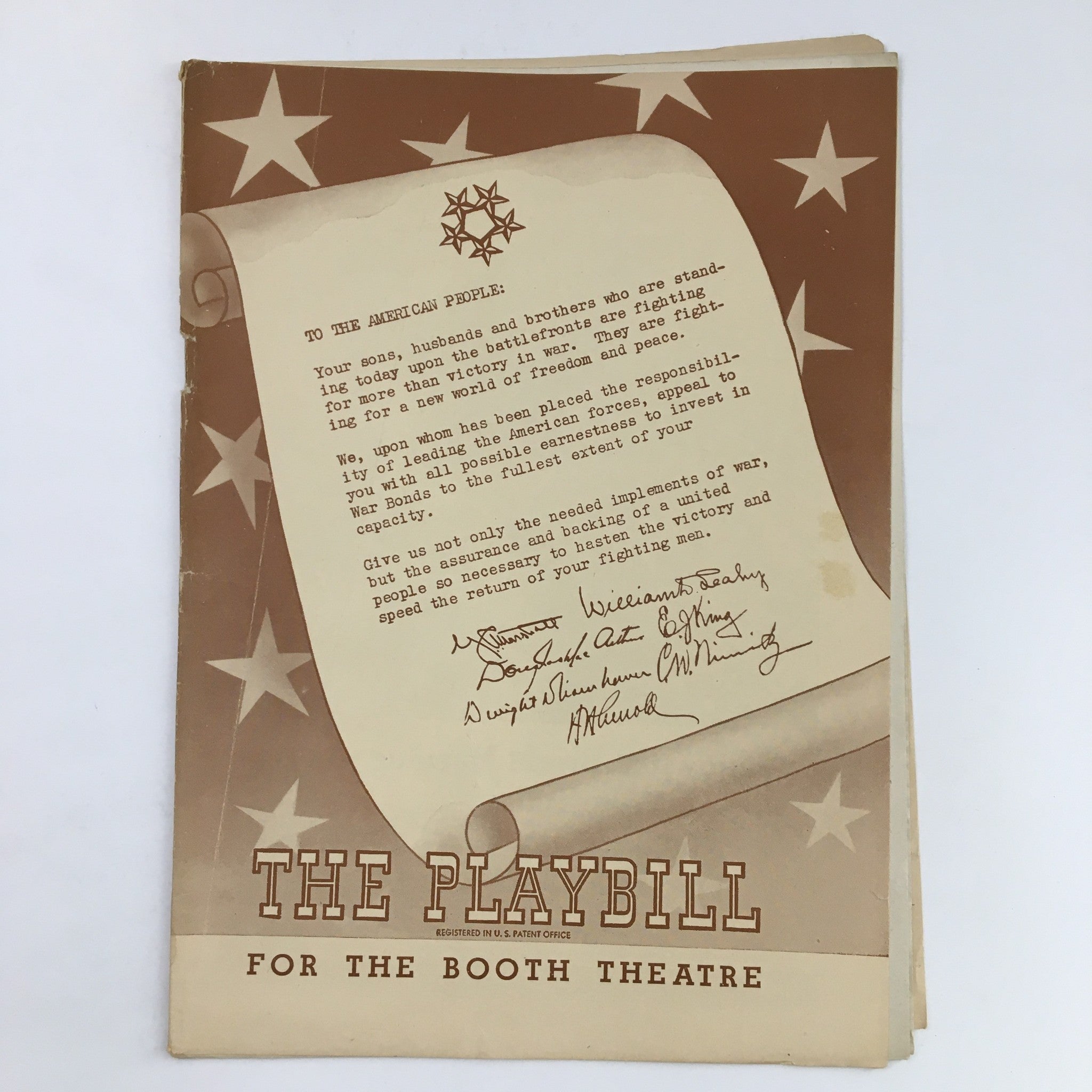 1945 Playbill The Booth Theatre Harry Bloomfield Present Foxhole In The Parlor