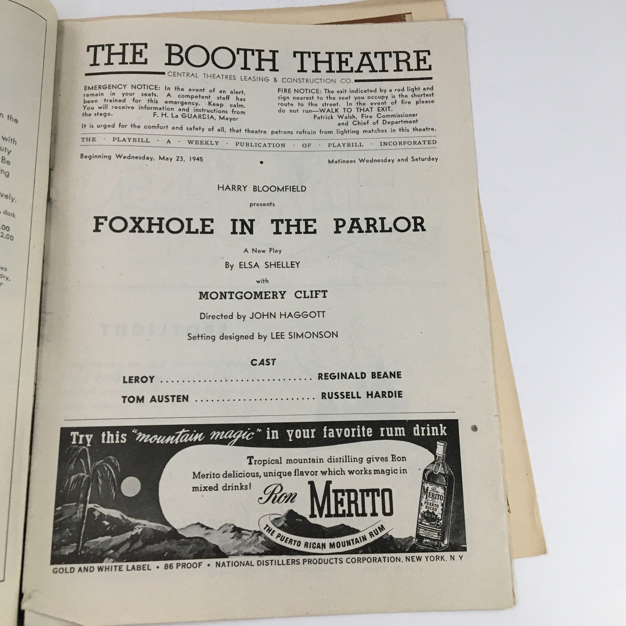 1945 Playbill The Booth Theatre Harry Bloomfield Present Foxhole In The Parlor