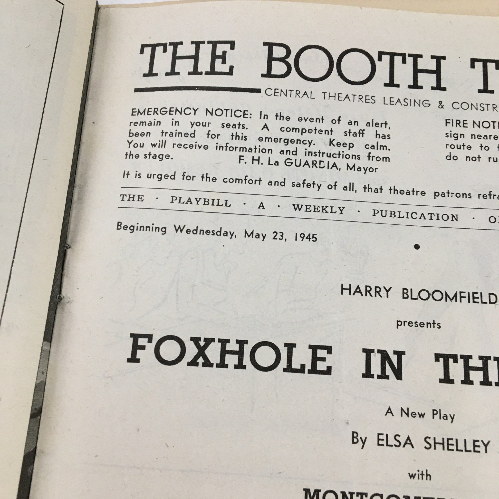 1945 Playbill The Booth Theatre Harry Bloomfield Present Foxhole In The Parlor