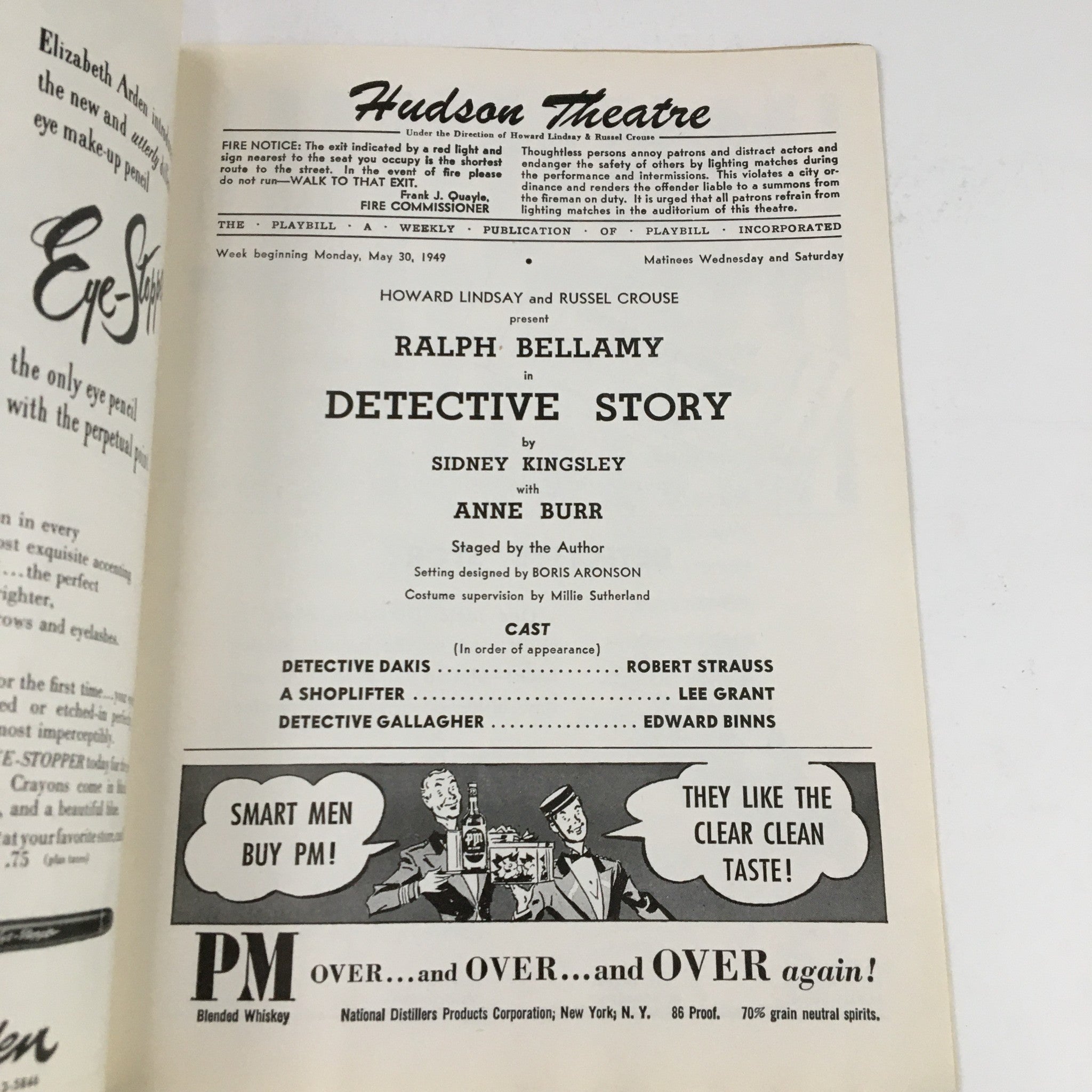 1949 Playbill Hudson Theatre Present Detective Story by Sidney Kingsley