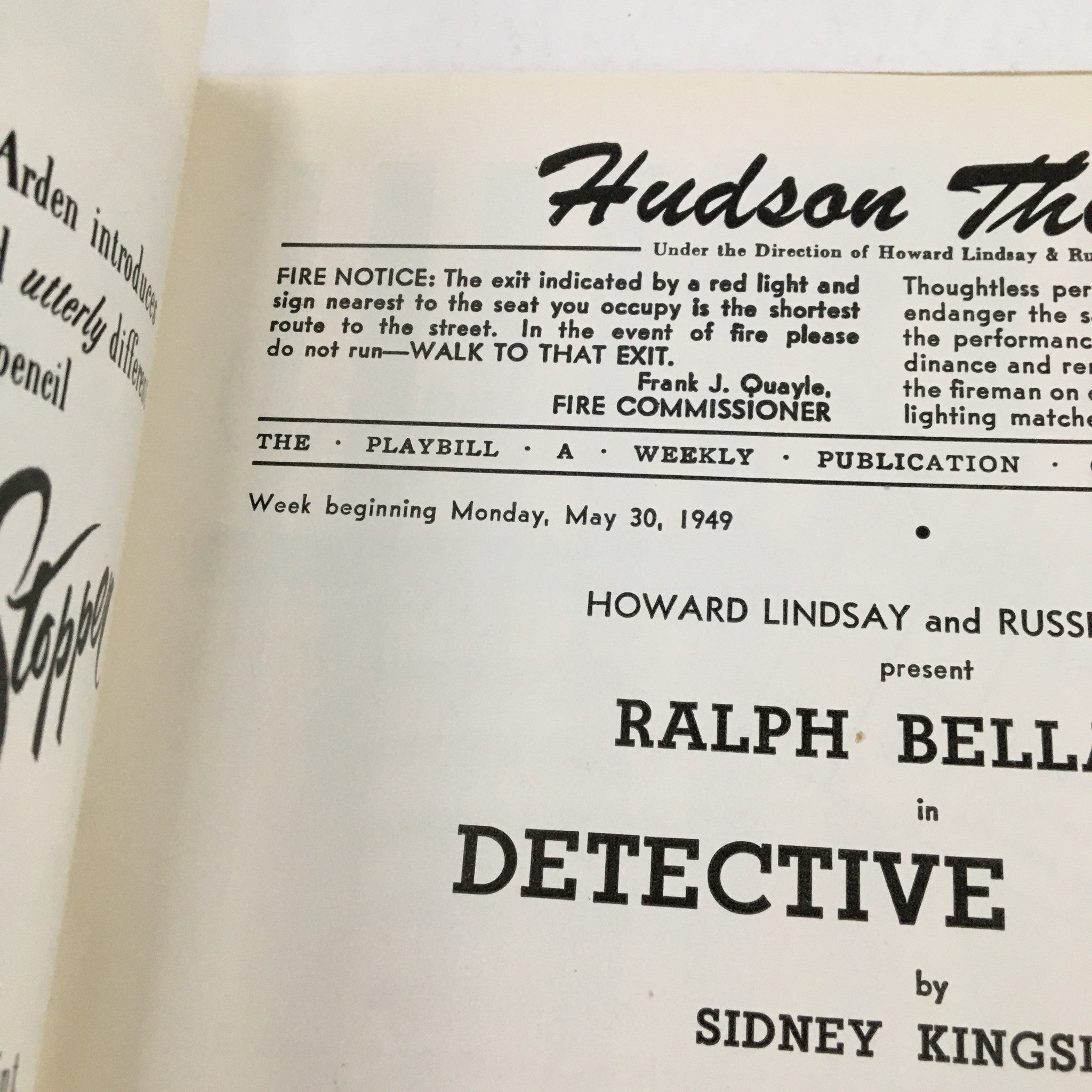 1949 Playbill Hudson Theatre Present Detective Story by Sidney Kingsley