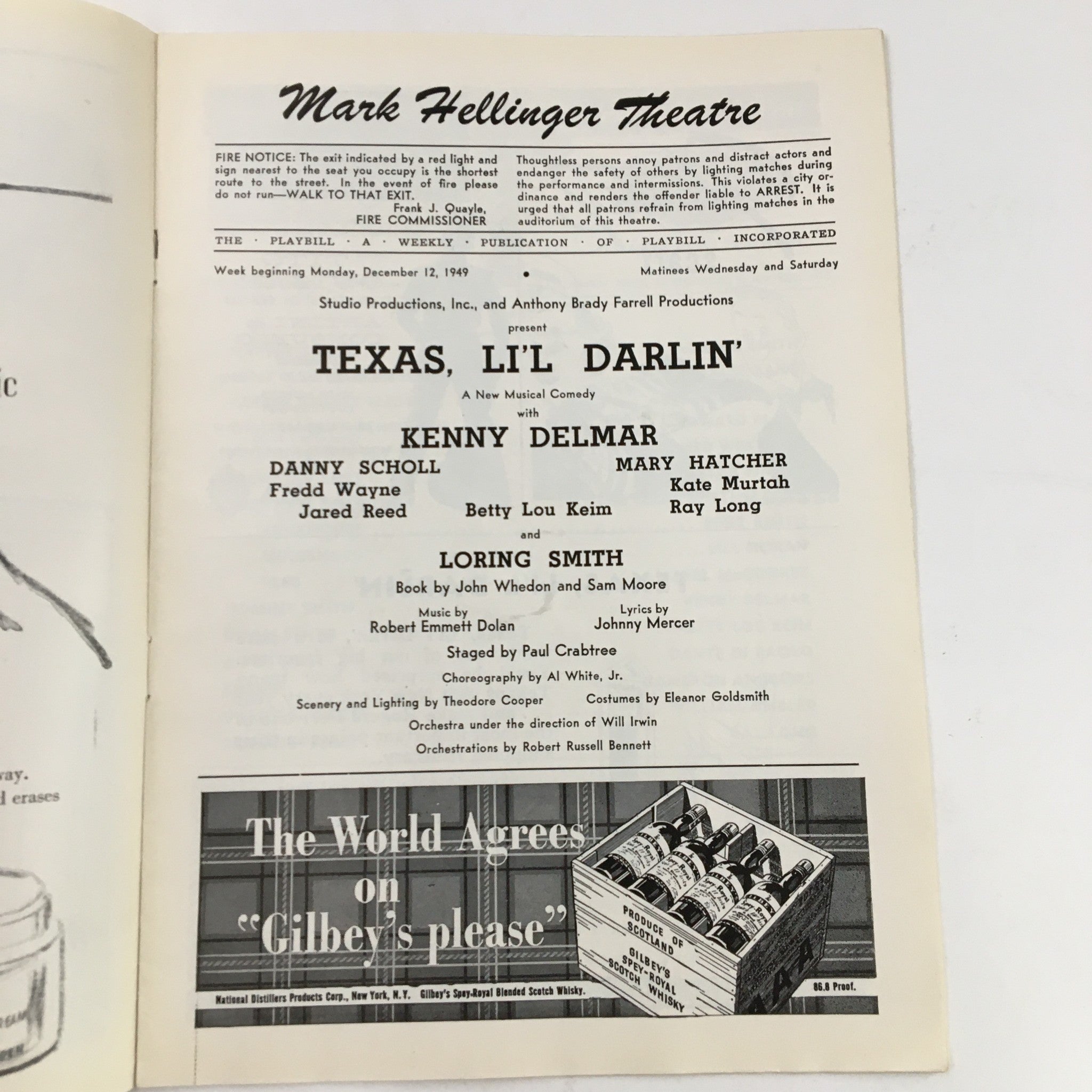 1949 Playbill Mark Hellinger Theatre Present Kenny Delmar in Texas, Lil' Darlin'