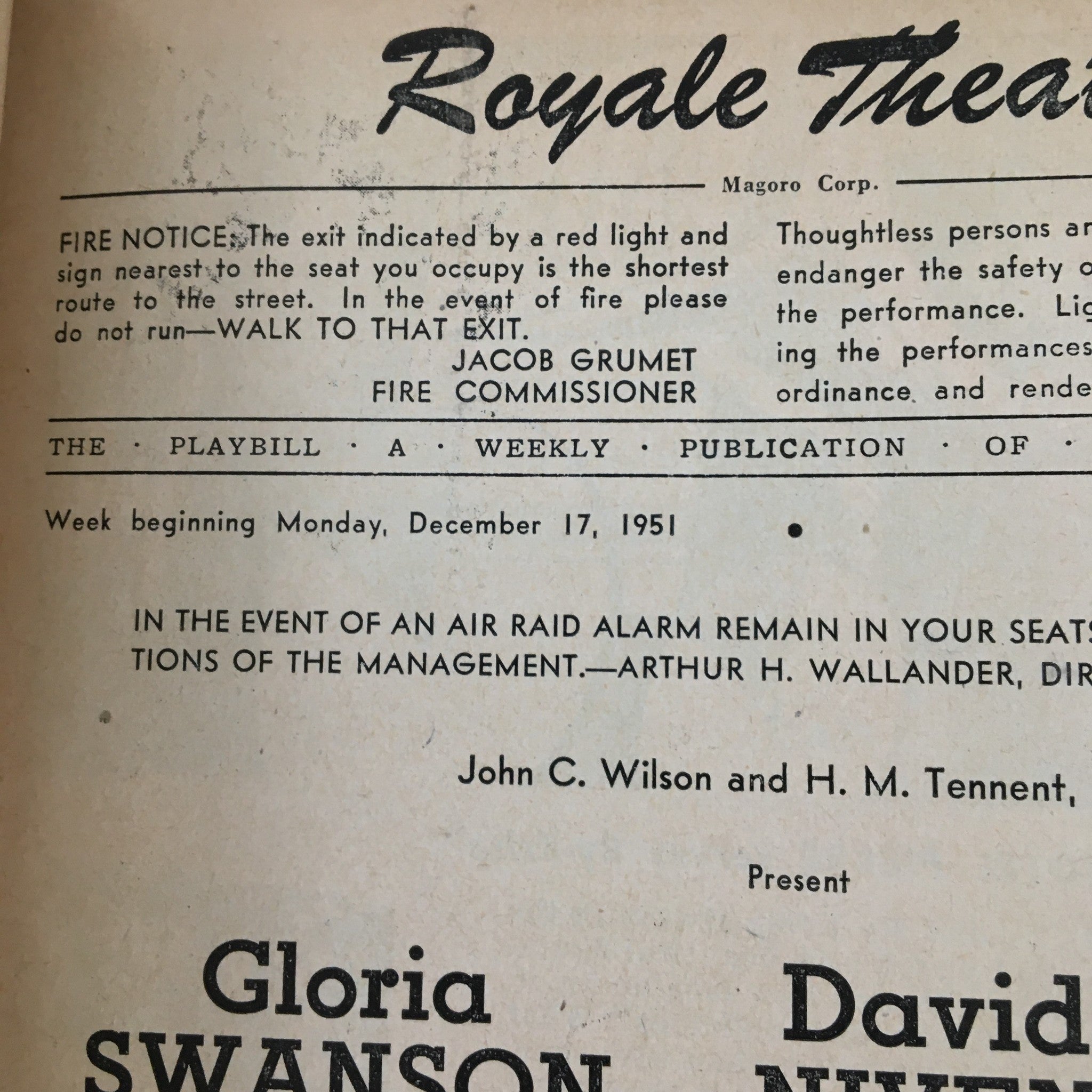 1951 Playbill Royale Theatre Present Gloria Swanson & Alan Webb in Nina