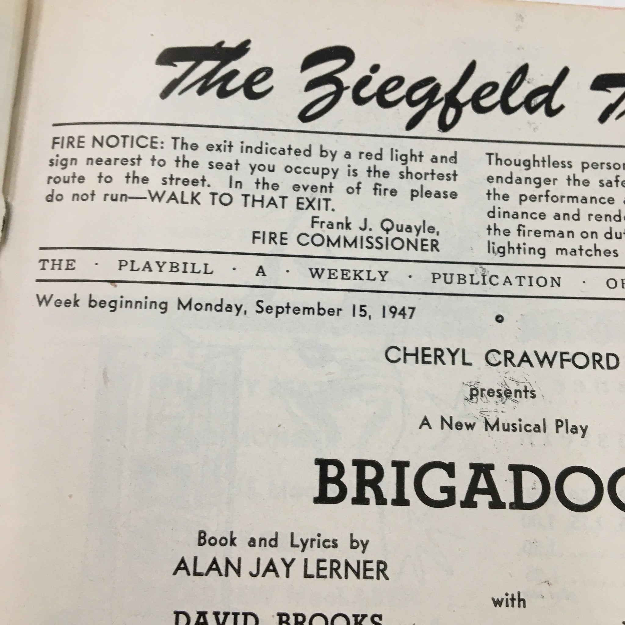 1947 Playbill The Ziegfield Theatre Cheryl Crawford Presents Brigadoon Musical