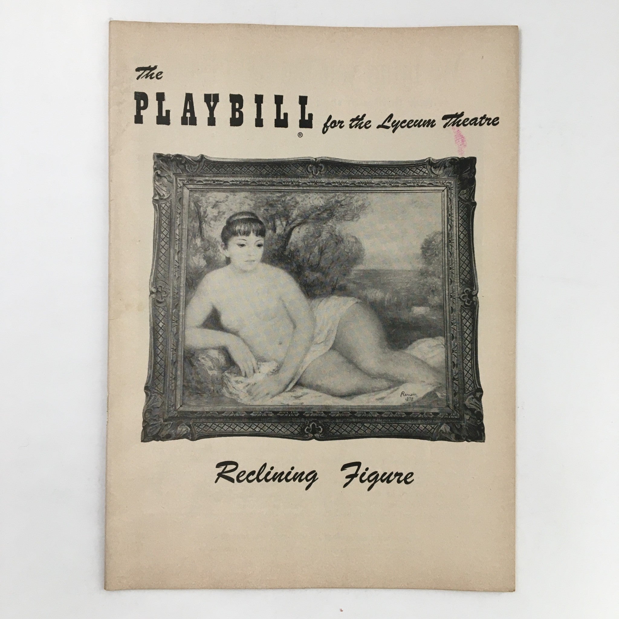 1954 Playbill Lyceum Theatre Present Reclining Figure by Harry Kurnitz