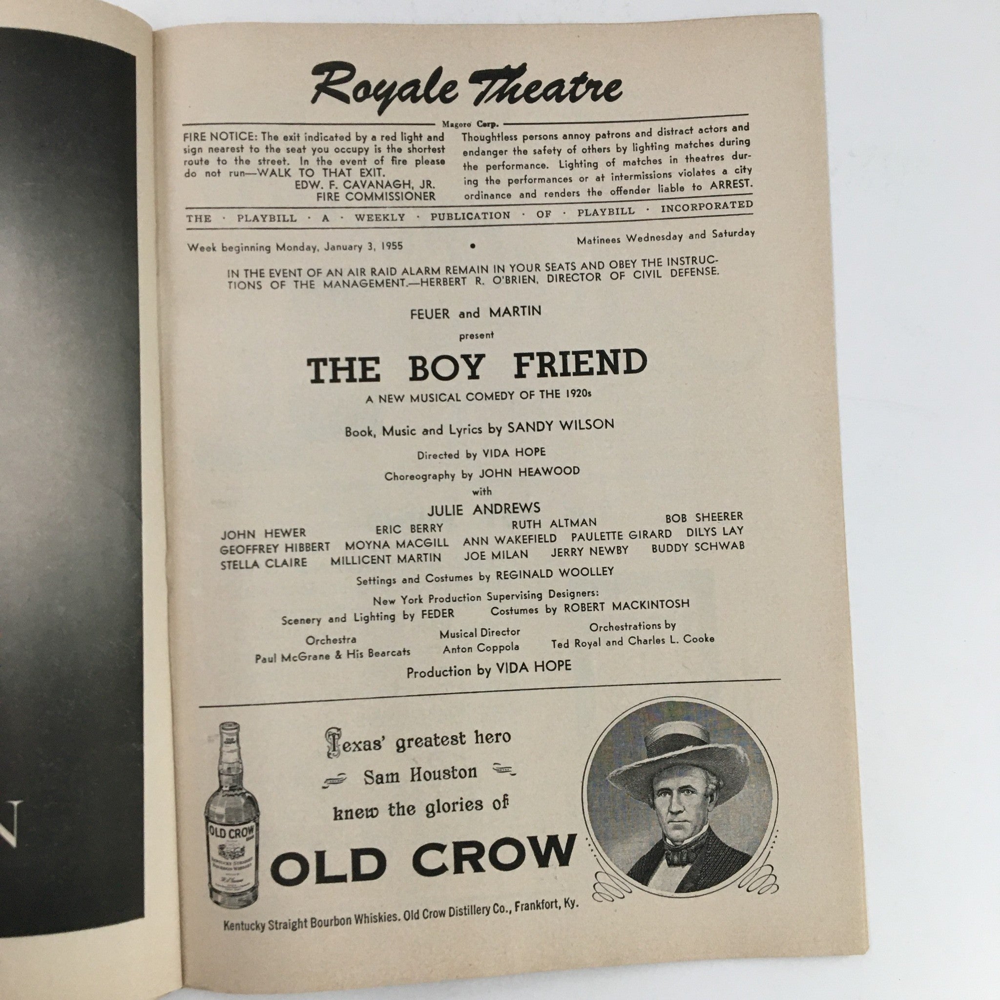 1955 Playbill Royale Theatre Present The Boy Friend with Julie Andrews