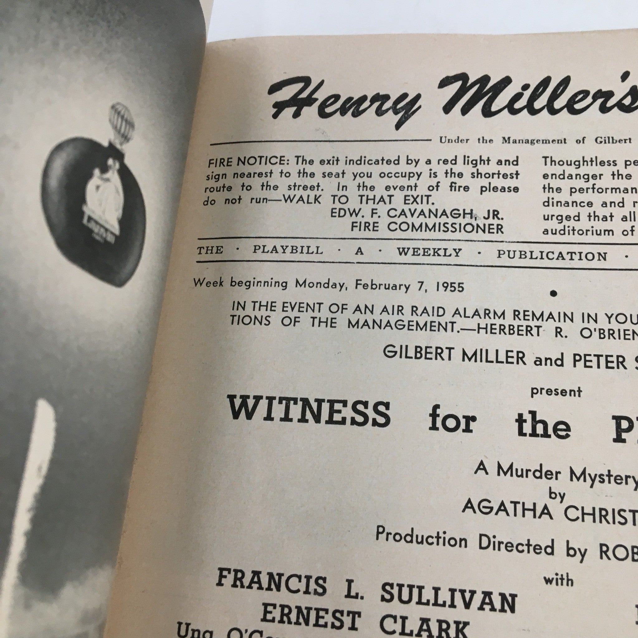 1955 Playbill Henry Miller's Theatre Present Witness for the Prosecution