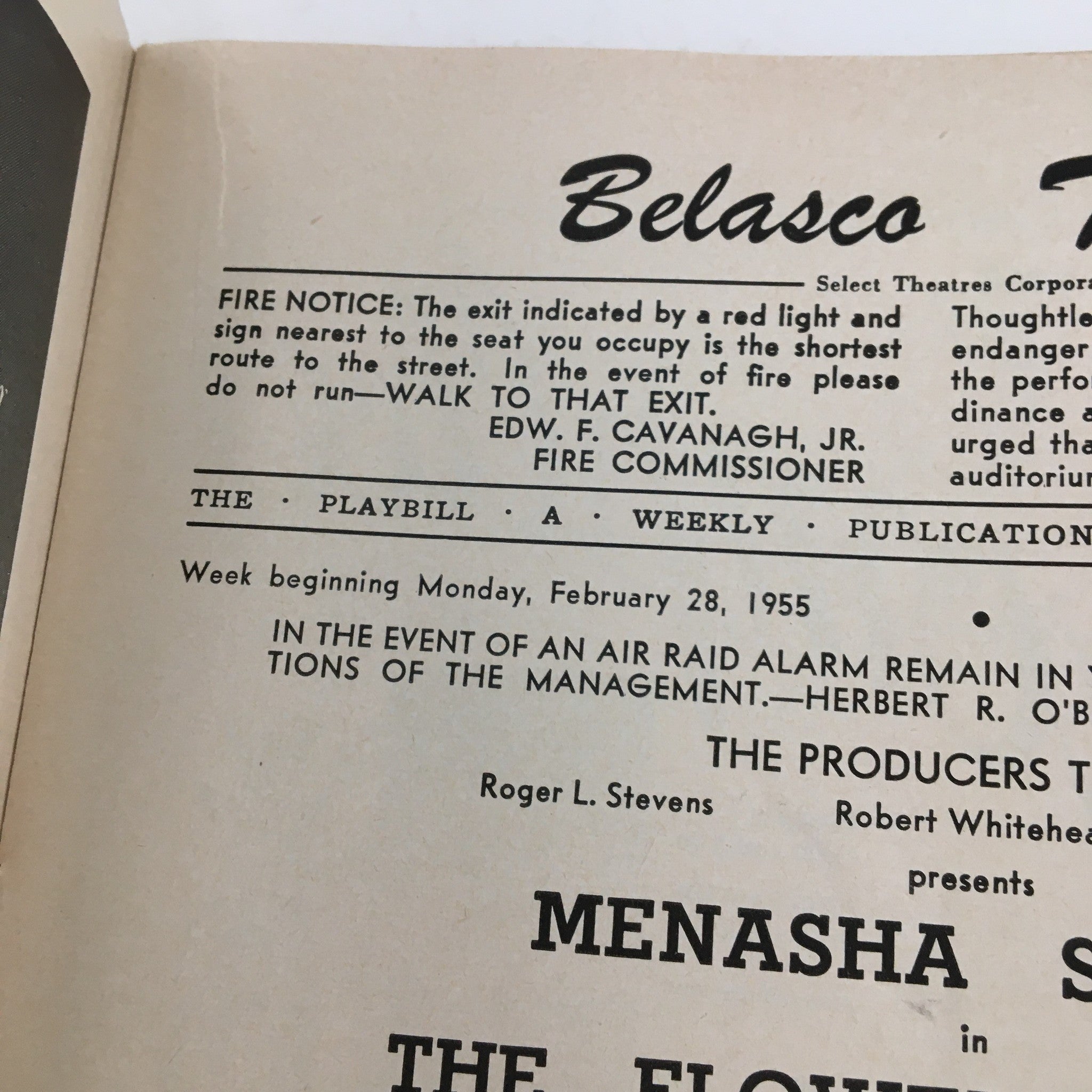 1955 Playbill Belasco Theatre Presents Menasha Skulnik in The Flowering Peach