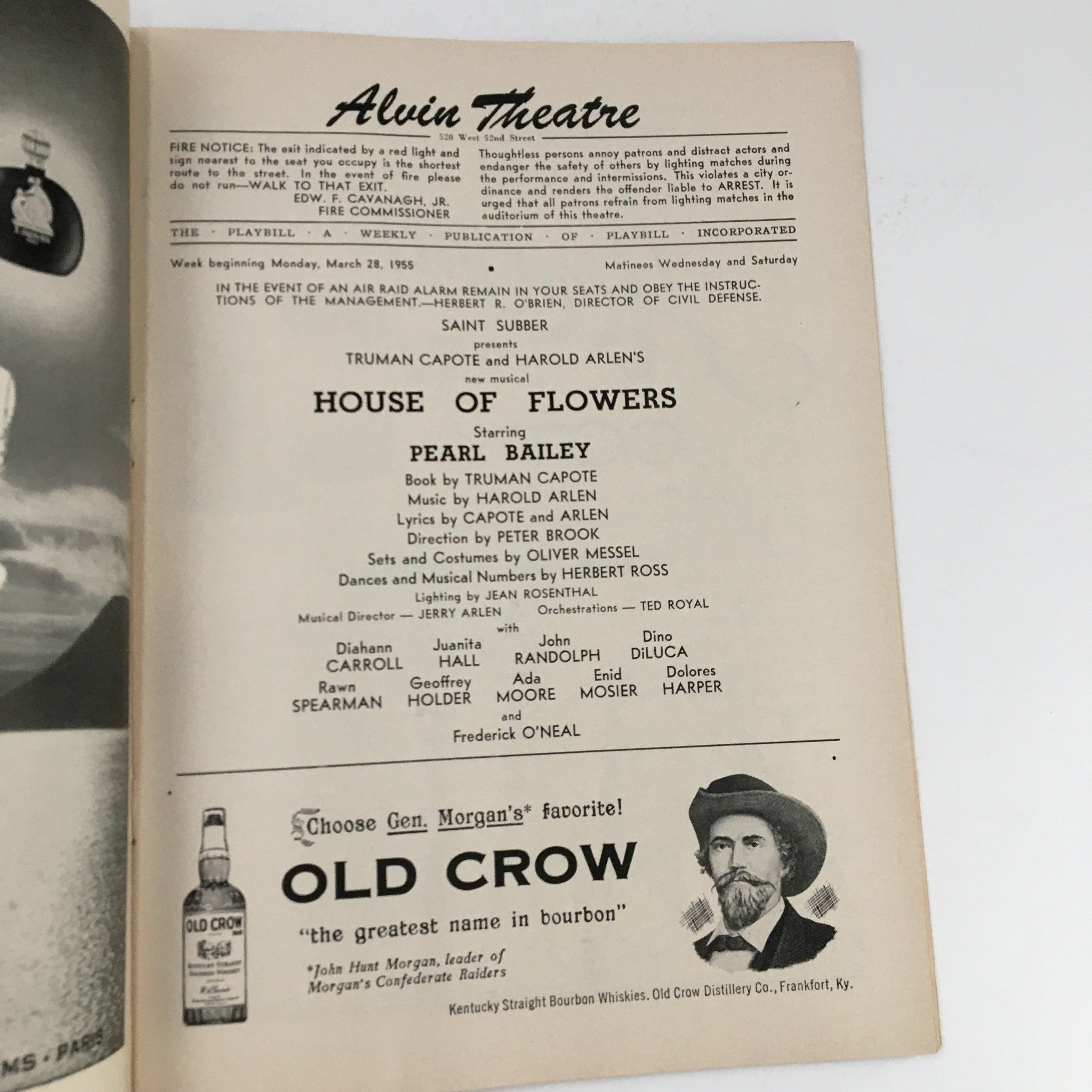 1955 Playbill Alvin Theatre Truman Capote Present House of Flowers A Musical