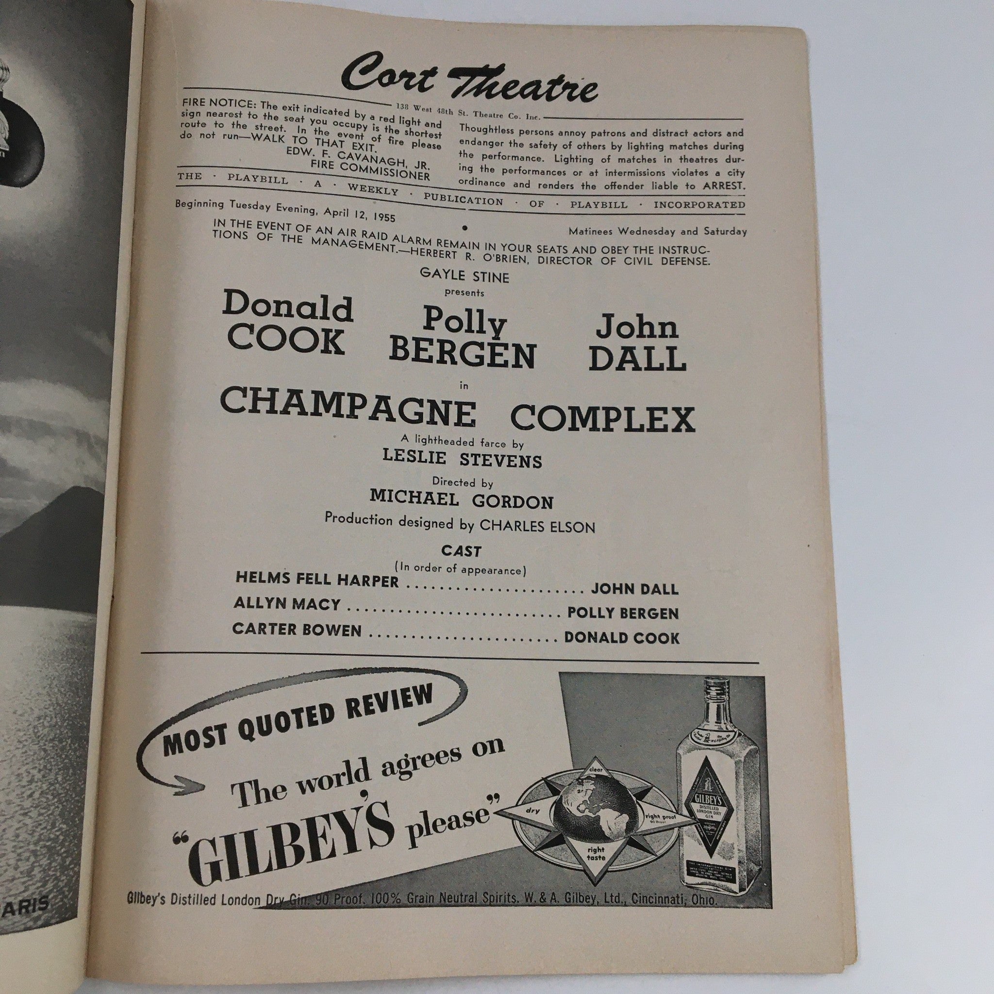 1955 Playbill Cort Theatre Presents Donald Cook in Champagne Complex