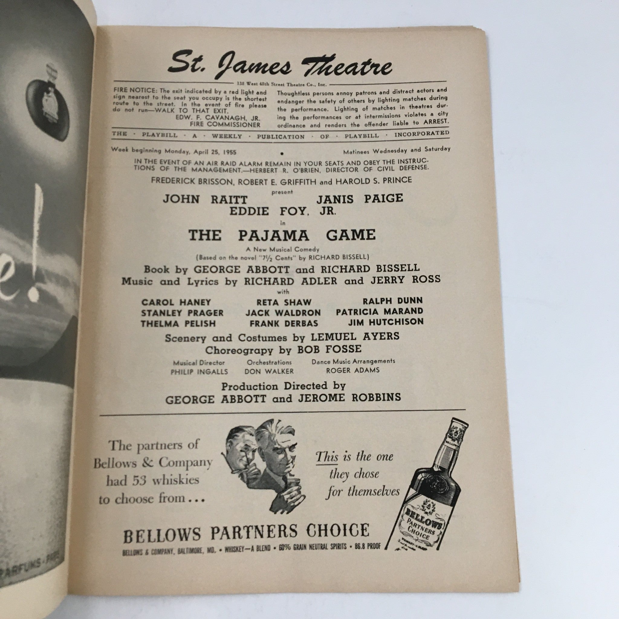 1955 Playbill St. James Theatre Present Eddie Foy Jr. in The Pajama Game