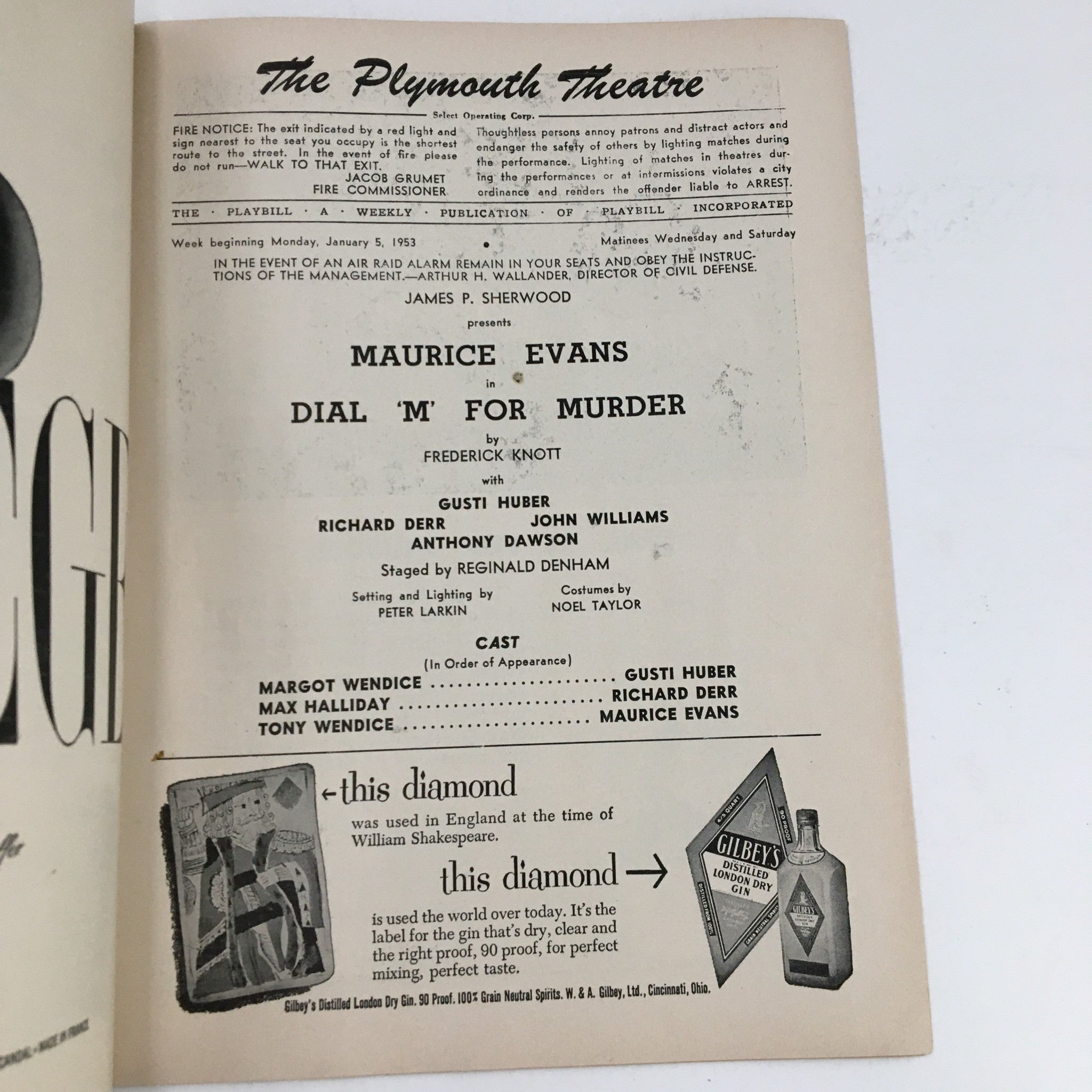 1953 Playbill The Plymouth Theatre Presents Maurice Evans in Dial M For Murder