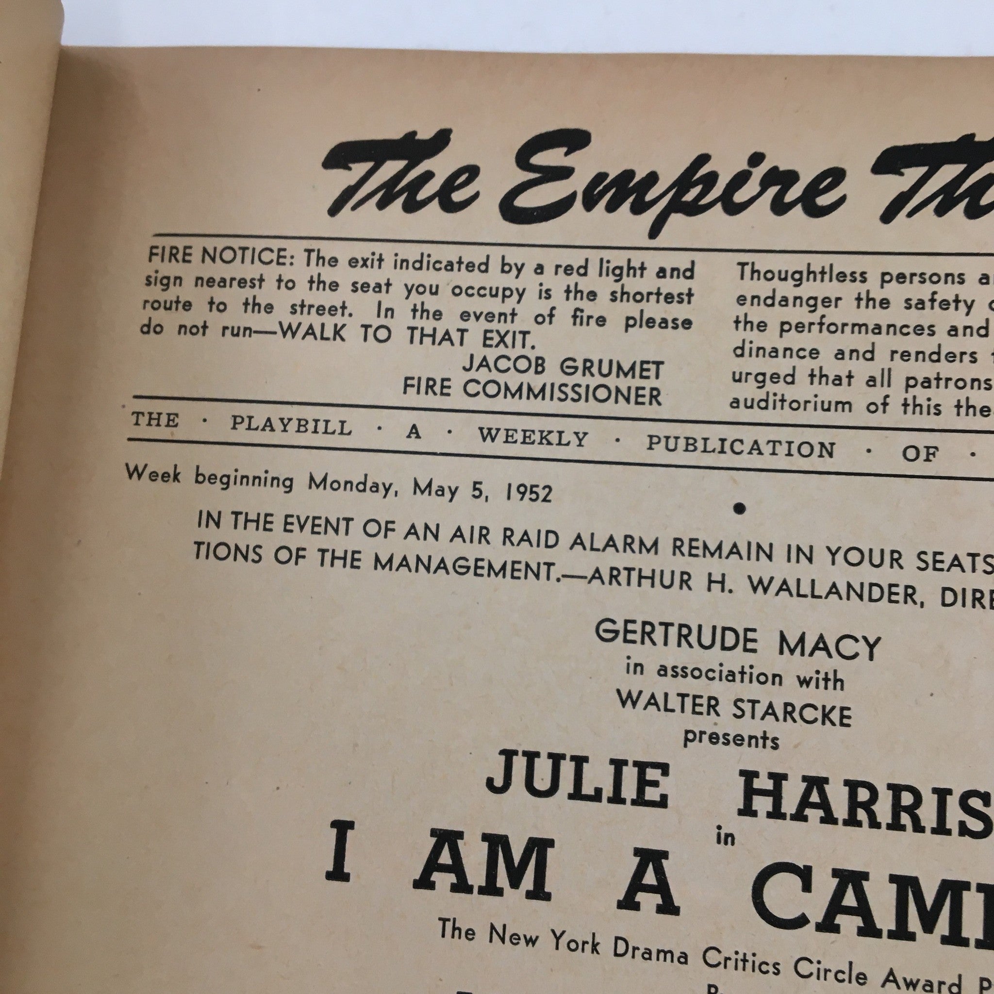 1952 Playbill The Empire Theatre Presents Julie Harris in I Am A Camera