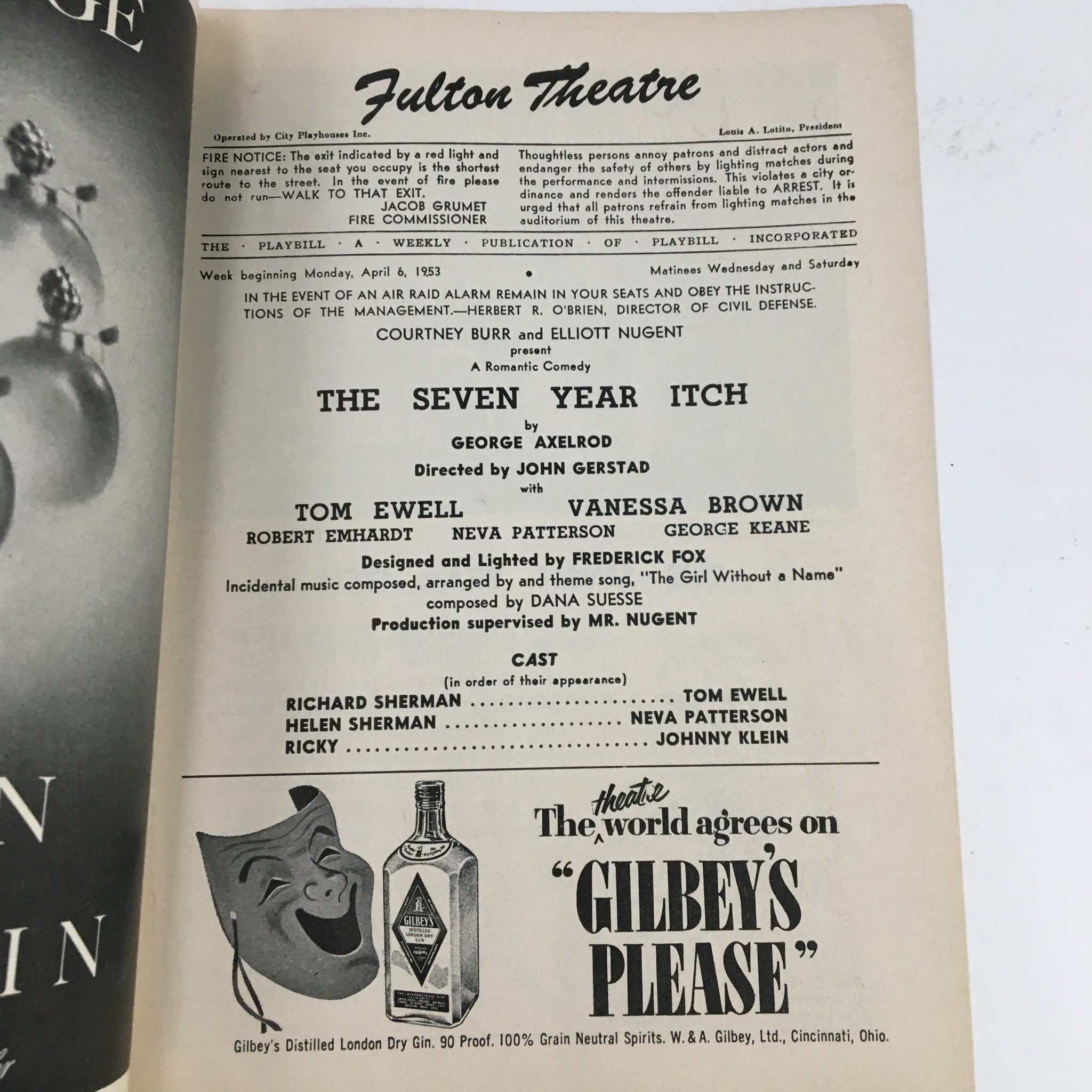 1953 Playbill Fulton Theatre Present The Seven Year Itch by George Axelrod