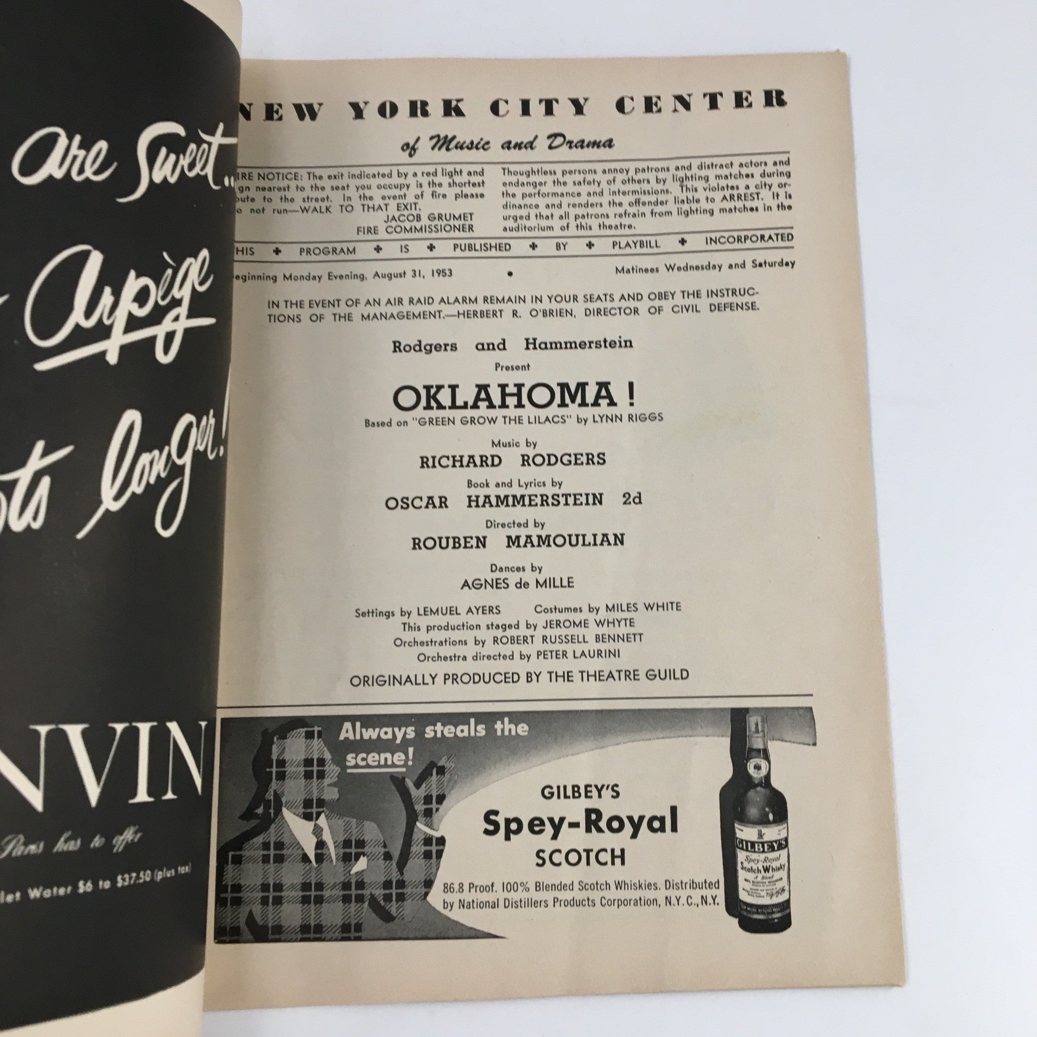 1953 Playbill New York City Center Rodgers & Hammerstein Present Oklahoma