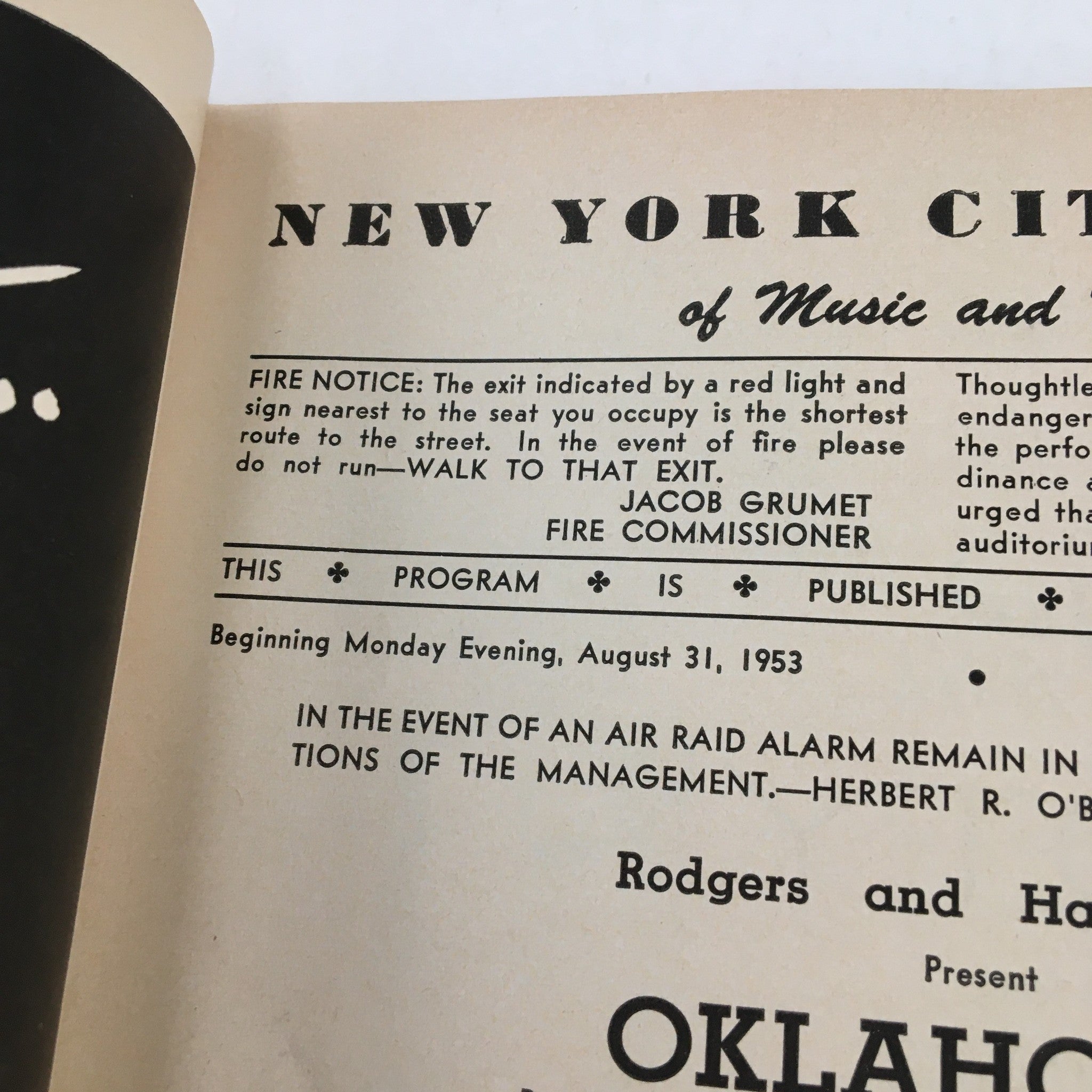 1953 Playbill New York City Center Rodgers & Hammerstein Present Oklahoma