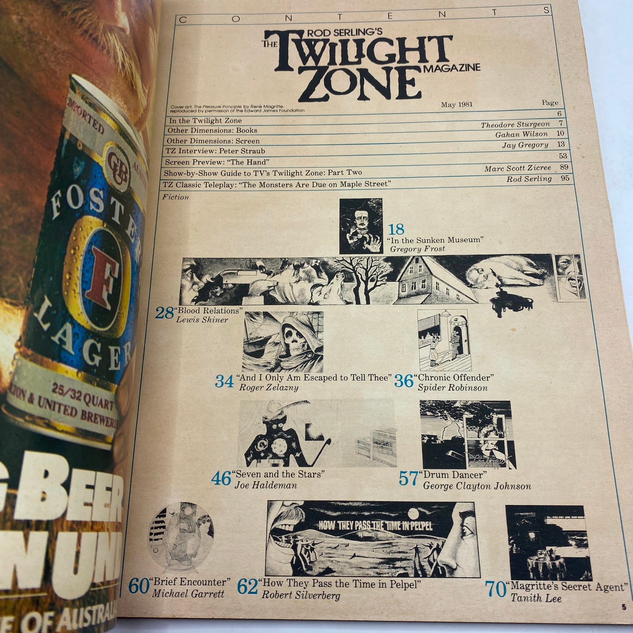 Table of contents from Rod Serling’s The Twilight Zone Magazine May 1981, showcasing featured stories and contributors.