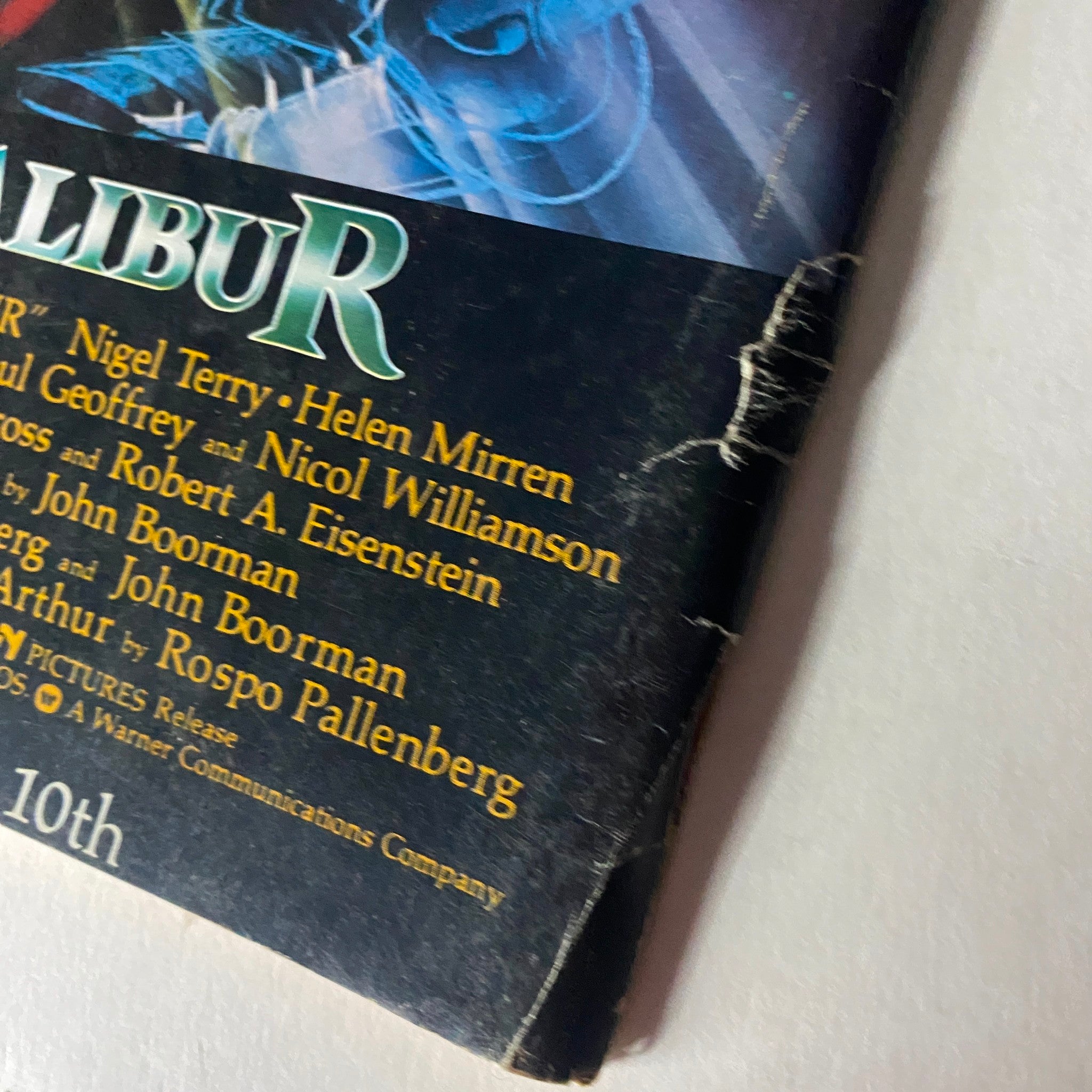 Close-up view of the back cover of Rod Serling’s The Twilight Zone Magazine May 1981, illustrating details about the film Excalibur.