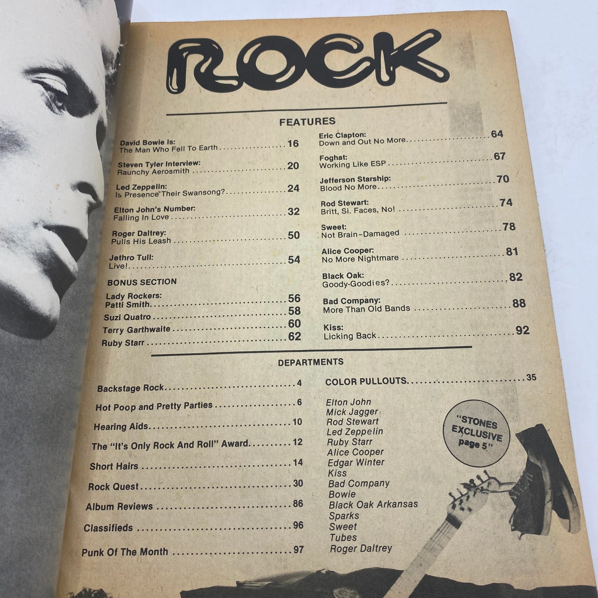 VTG Rock Magazine June 1976 David Bowie, Elton John w Poster No Label