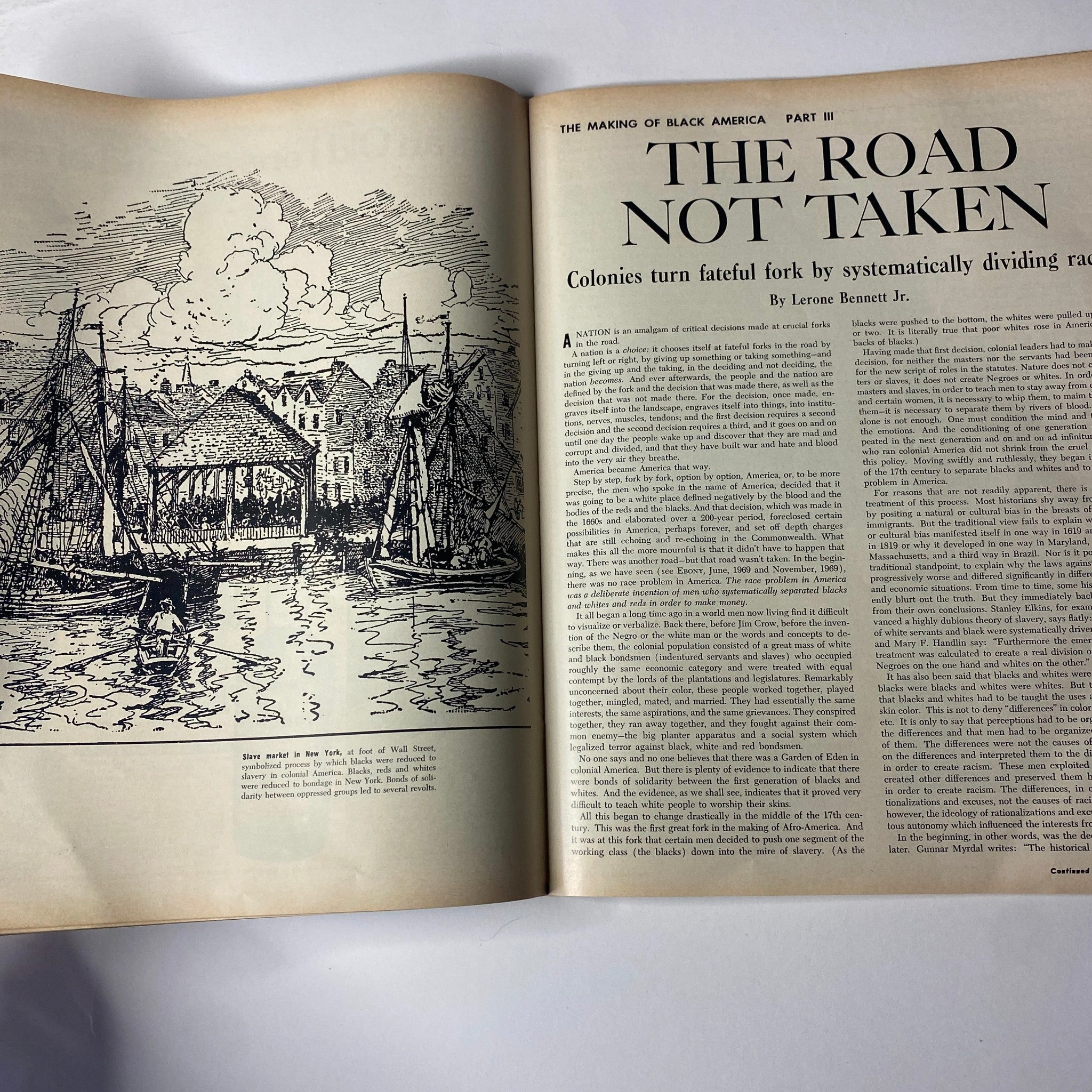 Article titled 'The Road Not Taken' by Lerone Bennett Jr., featured in the August 1970 Ebony Magazine, examining historical narratives related to Black America as part of the Black America Special Issue.