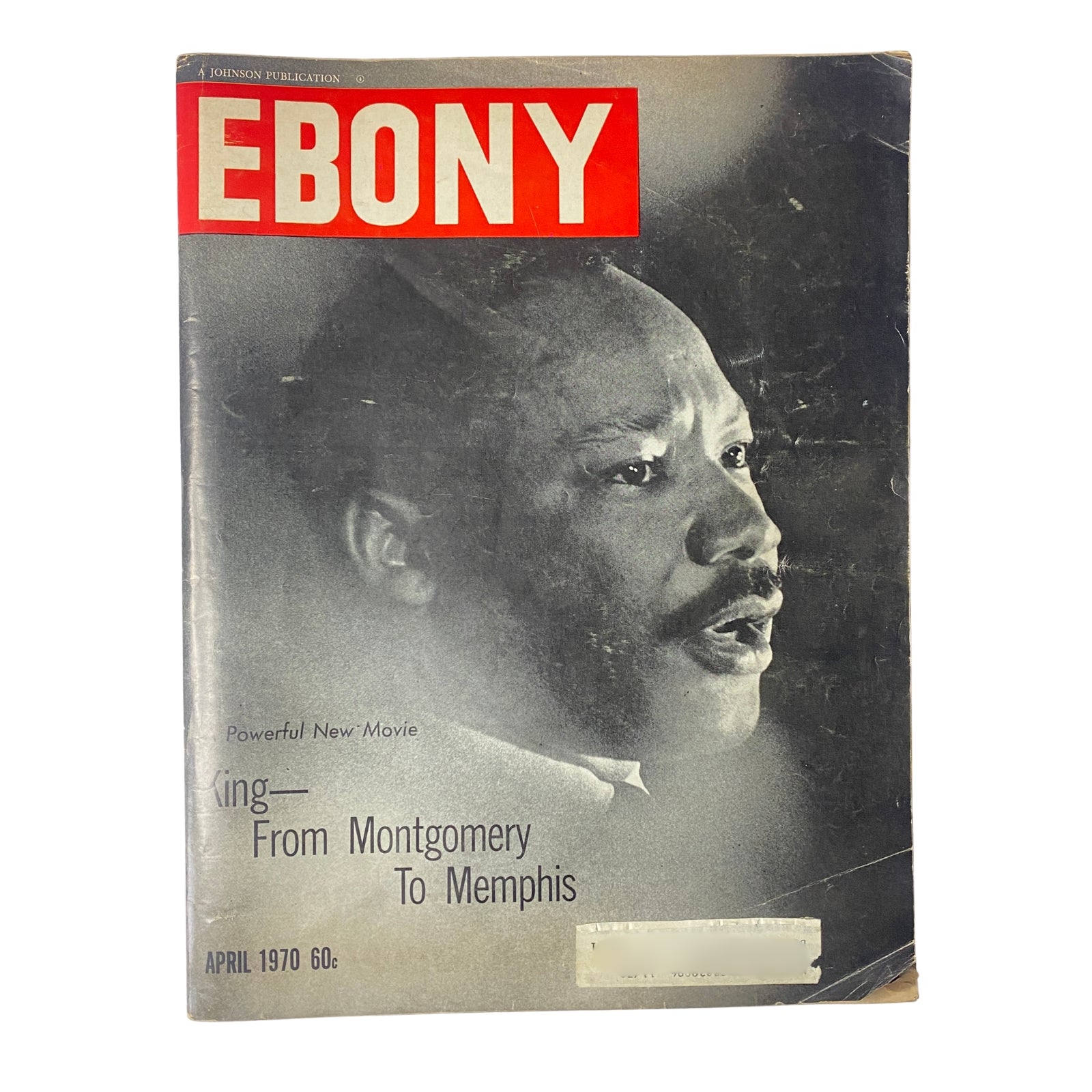 Ebony Magazine April 1970 cover featuring Dr. Martin Luther King Jr. with an article titled 'King—From Montgomery to Memphis.' The cover image captures Dr. King in a moment of solemn reflection.