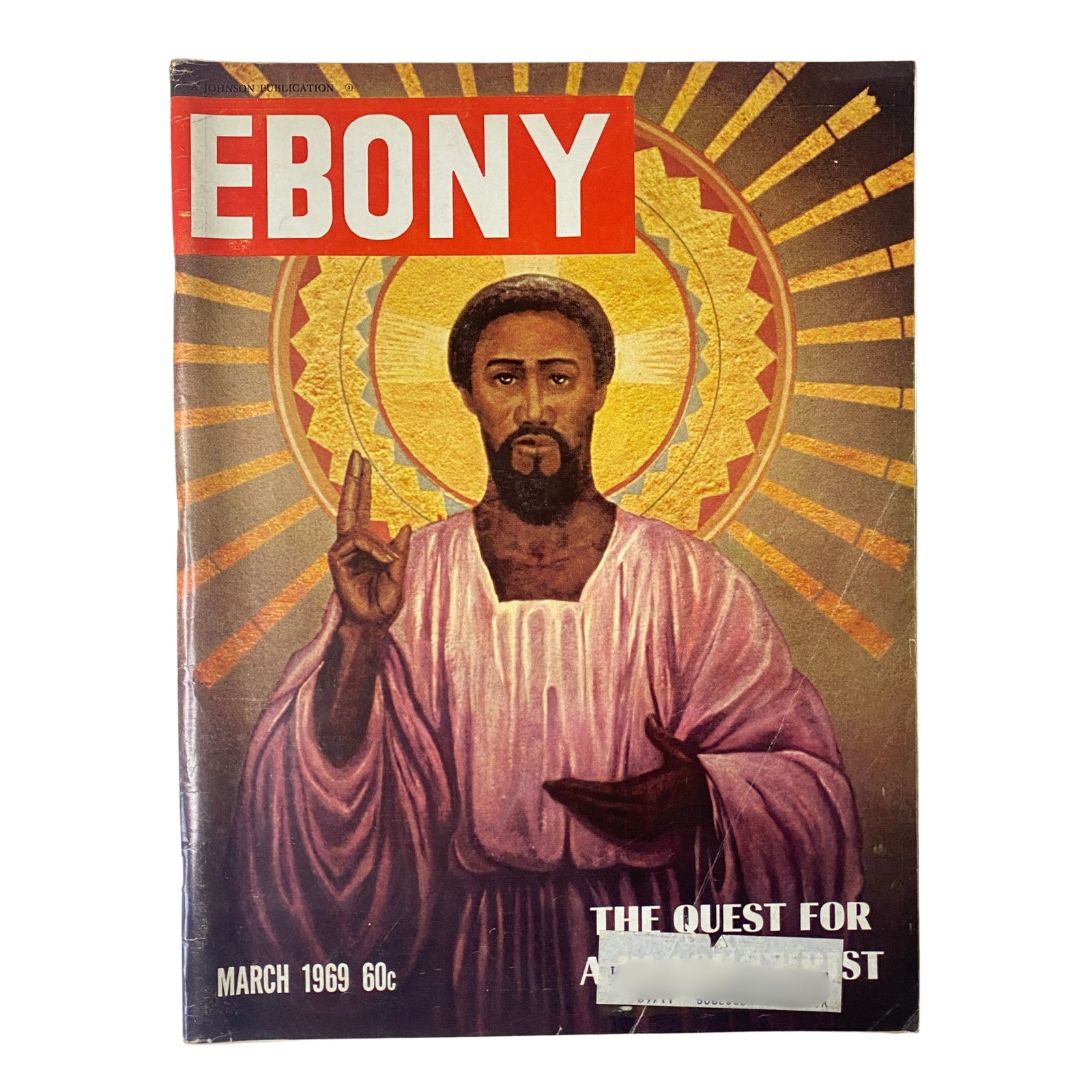 Ebony Magazine March 1969 featuring 'The Black Christ' cover by Devon Cunningham, showcasing an iconic image reflecting the Black Power movement.