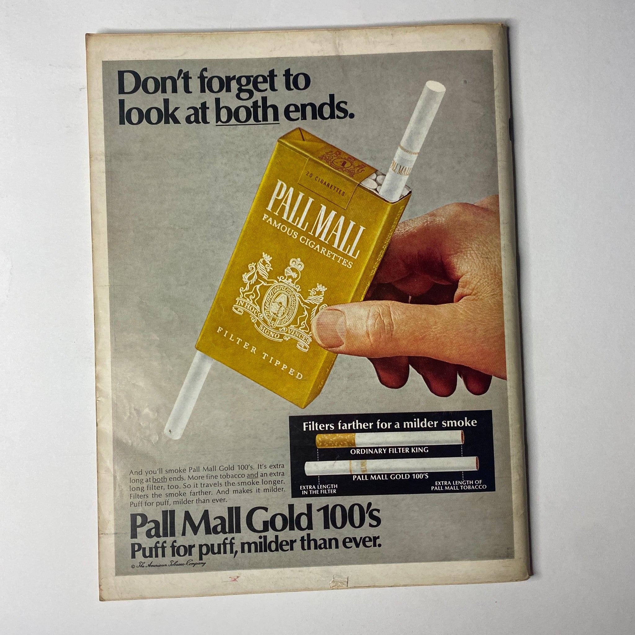Back cover of Ebony Magazine May 1968 displaying an advertisement for Pall Mall Gold cigarettes. This historic issue features Dr. Martin Luther King Jr. on the cover.