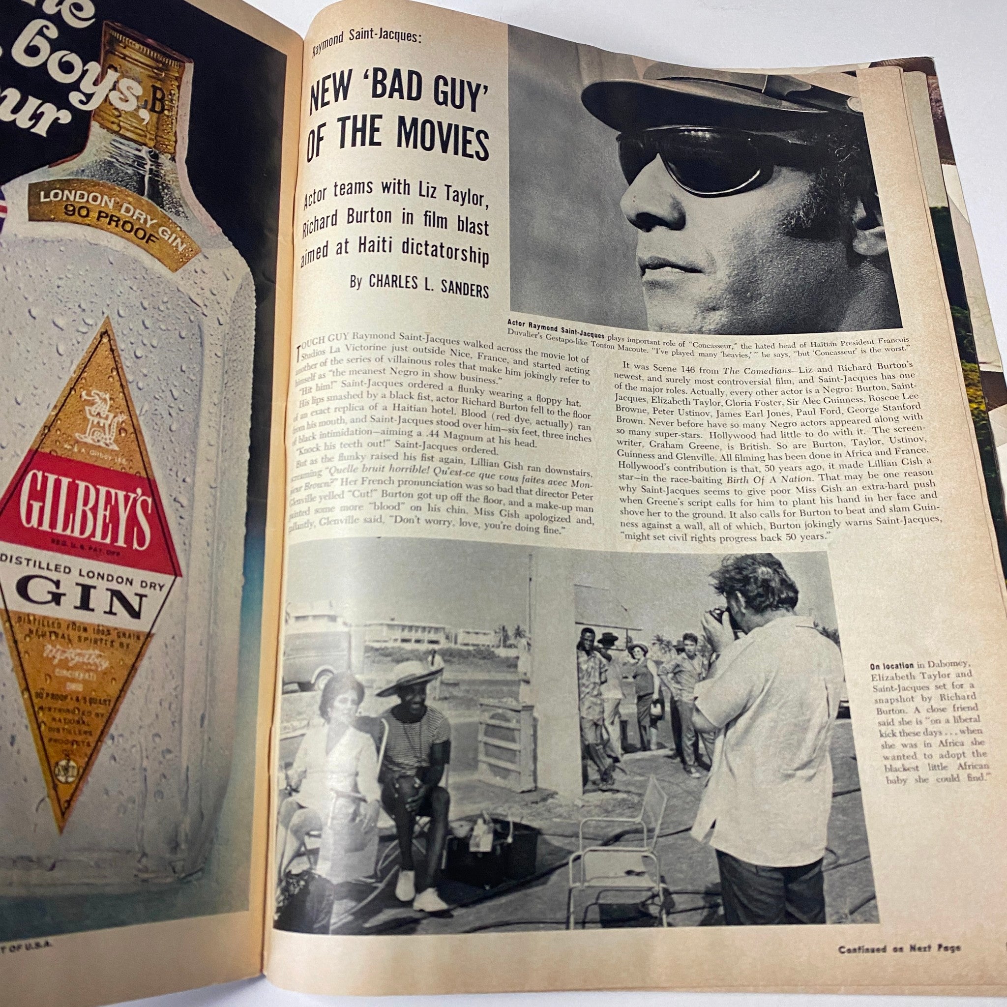 Ebony Magazine June 1967 - Article featuring Raymond St. Jacques, Richard Burton, and Elizabeth Taylor discussing the film 'The Comedians' and its critique of Haitian dictatorship.