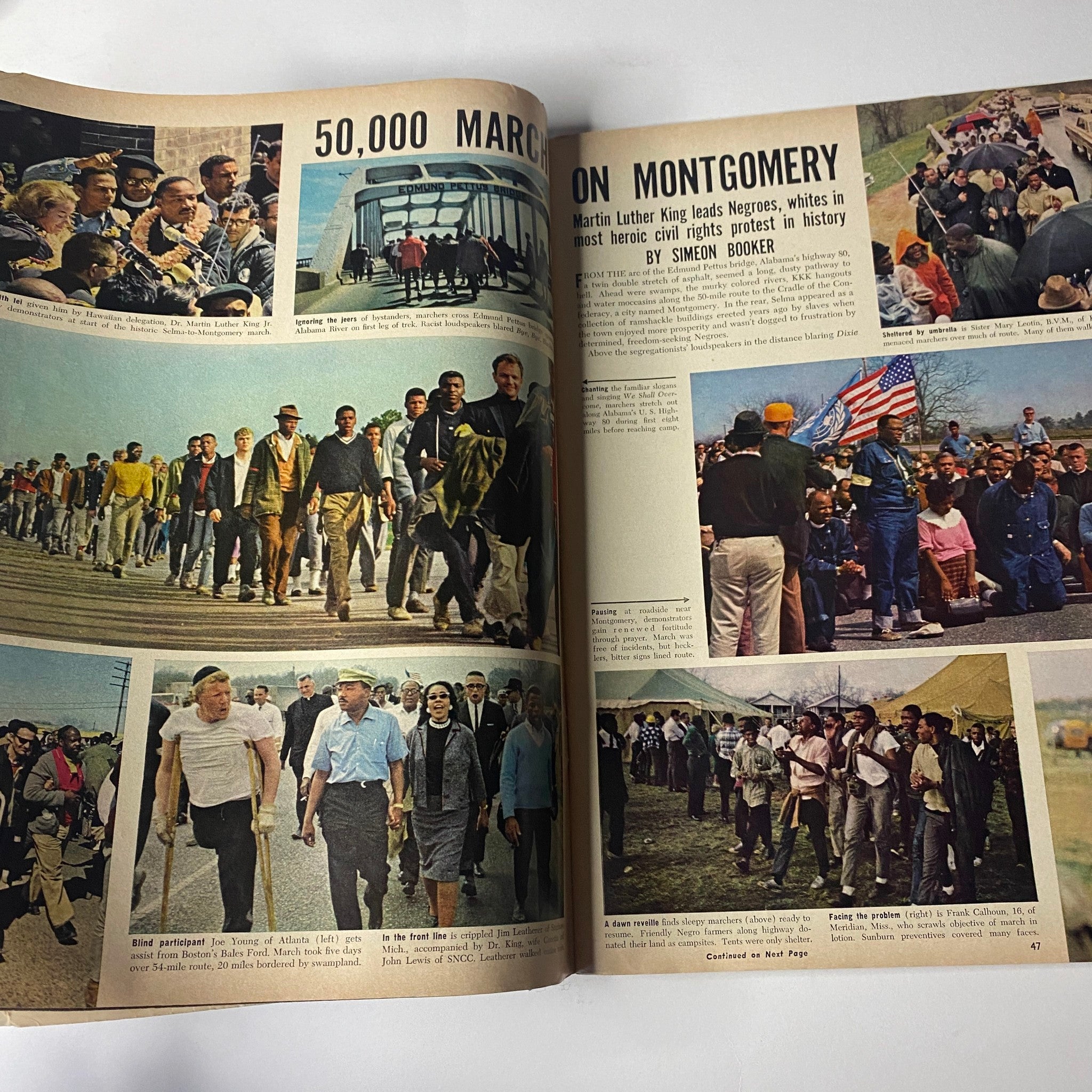 Ebony Magazine May 1965 showing the article '50,000 March on Montgomery' with images of Dr. Martin Luther King Jr. leading the historic civil rights protest.