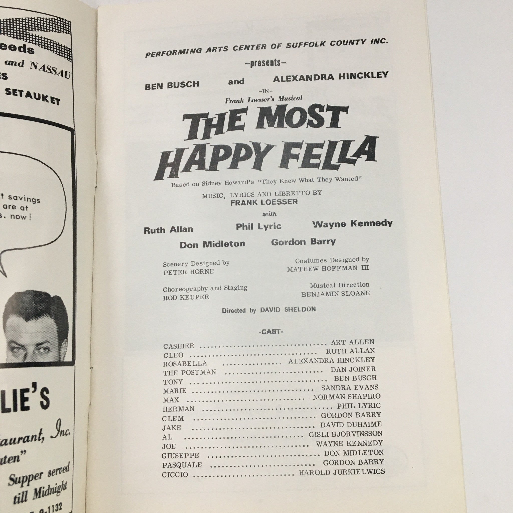 1979 Playbill Gateway Playhouse Frank Loesser's Musical The Most Happy Fella