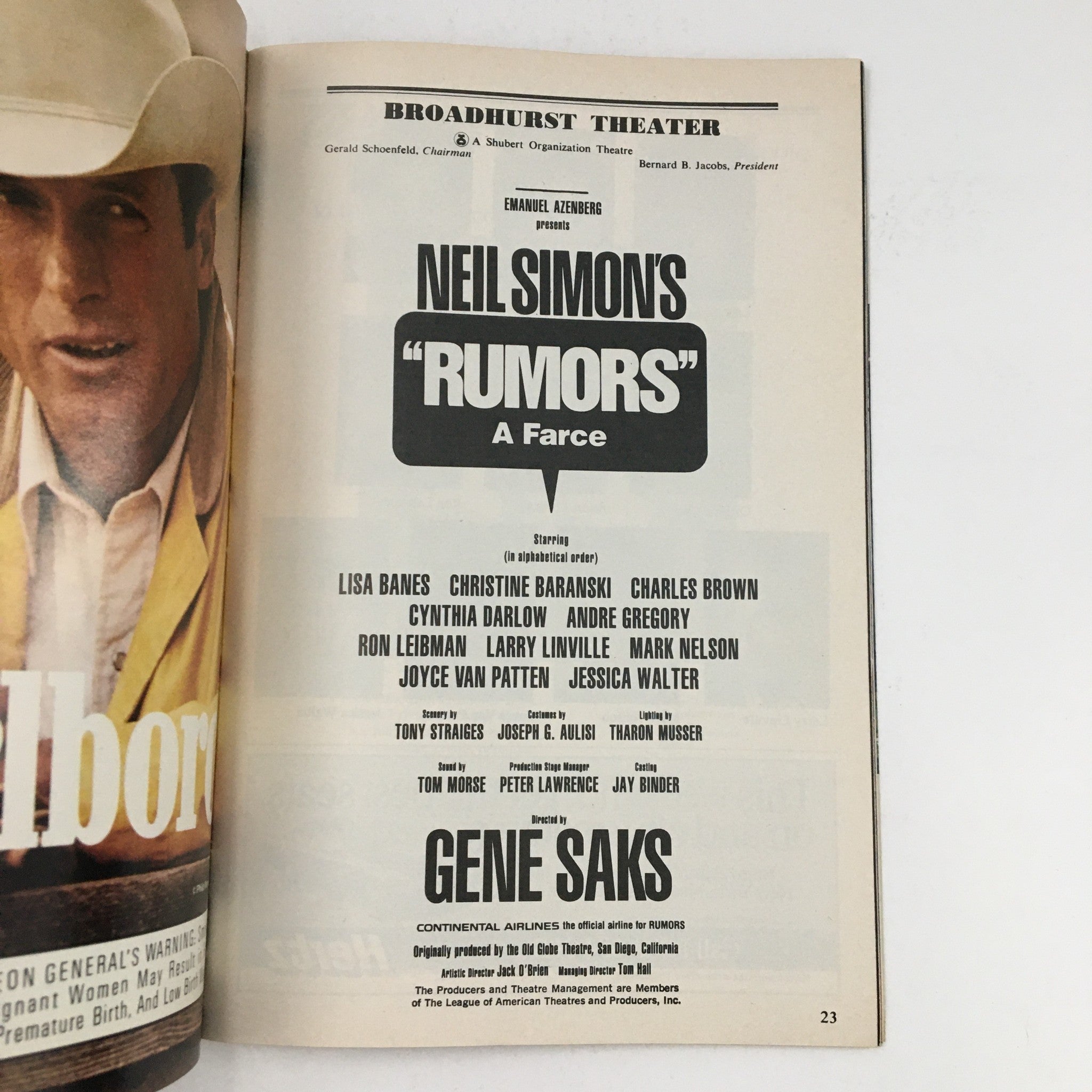 1989 Playbill Broadhurst Theater Neil Simmon's Rumors A Farce by Gene Saks