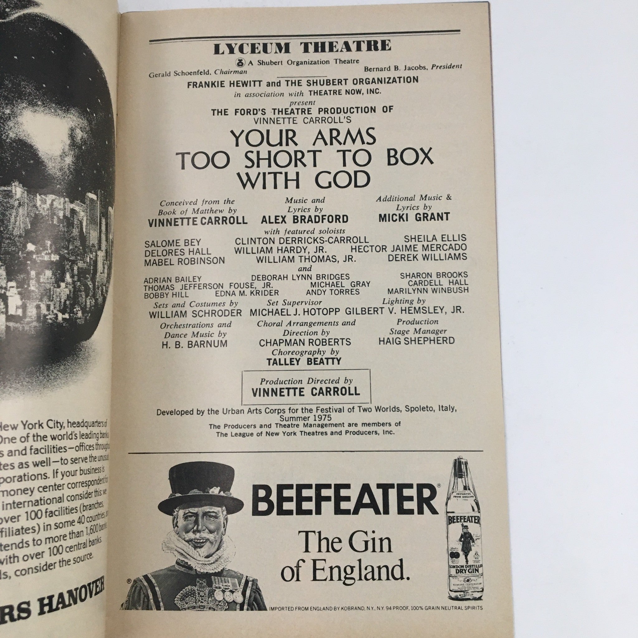 1977 Playbill Lyceum Theatre Present Your Arms Too Short To Box With God