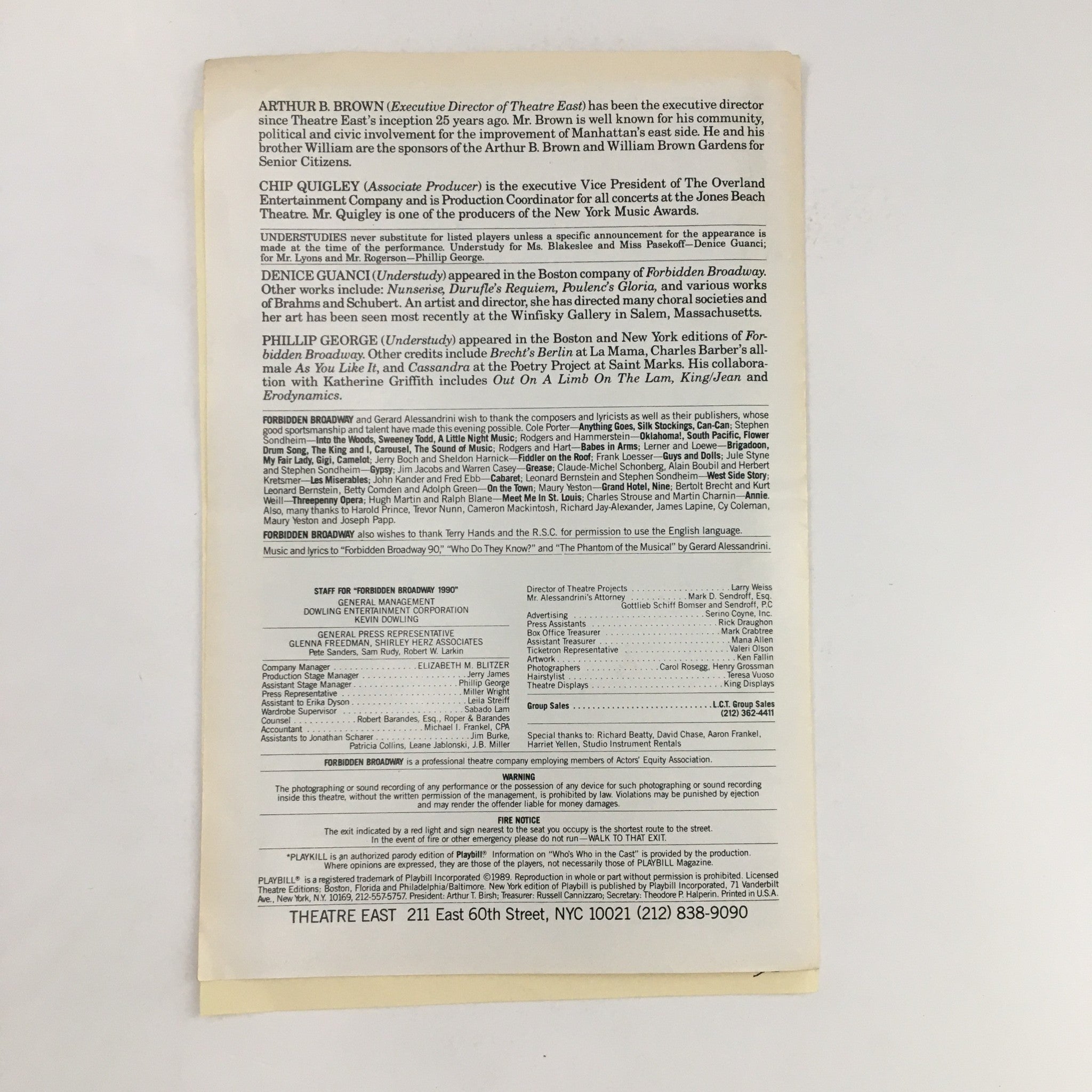 1990 Playkill Theatre East Forbidden Broadway 90 by Gerard Alessandranini