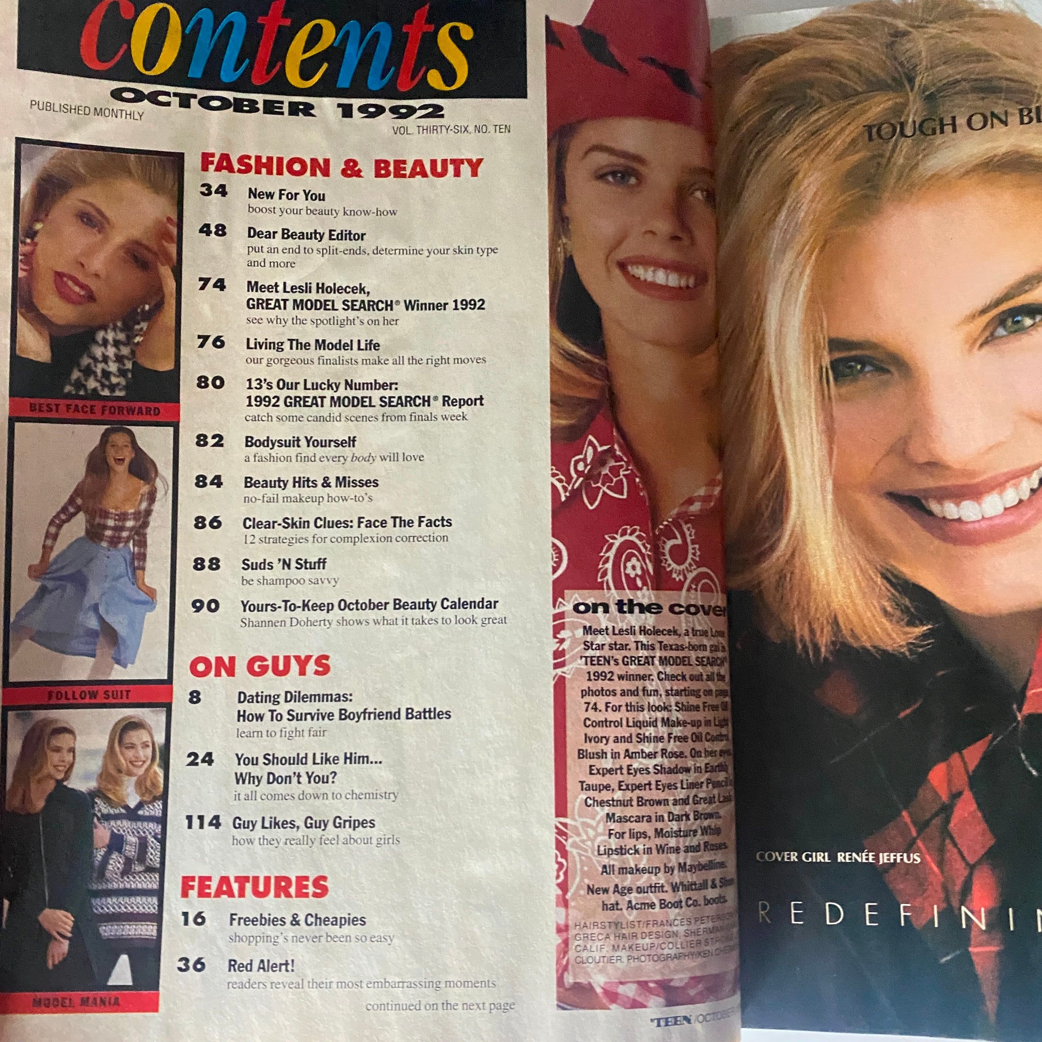 Teen Magazine October 1992 Lesli Holecek Great Model Search Winner 1992