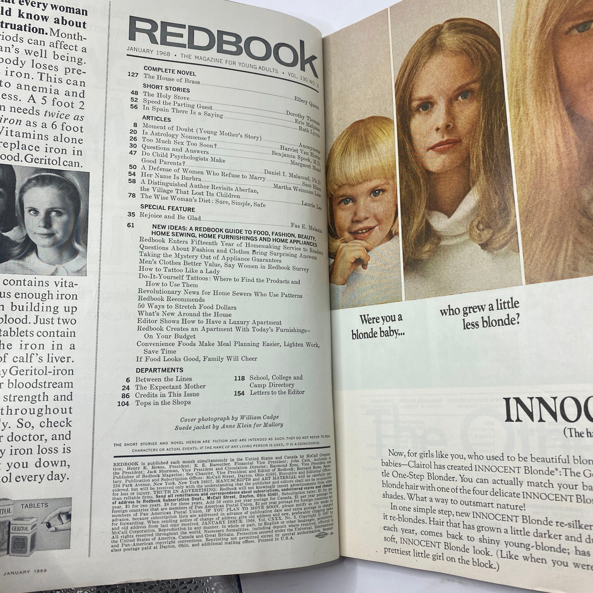 VTG Redbook Magazine January 1968 Vol 130 No. 3 Harriet Van Horne