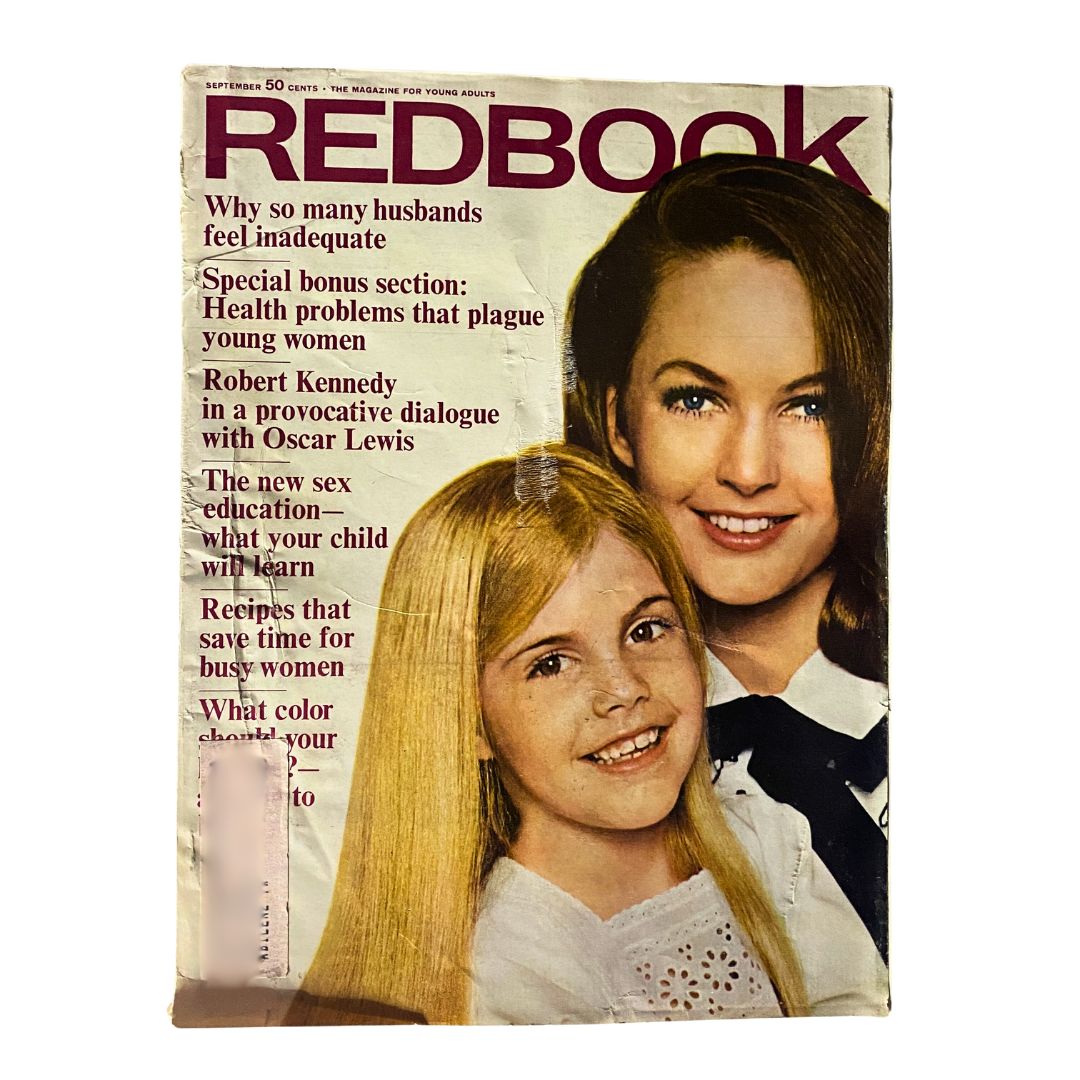 Cover of VTG Redbook Magazine September 1967 featuring an article on Robert Kennedy and Oscar Lewis, highlighting themes such as social issues and education.