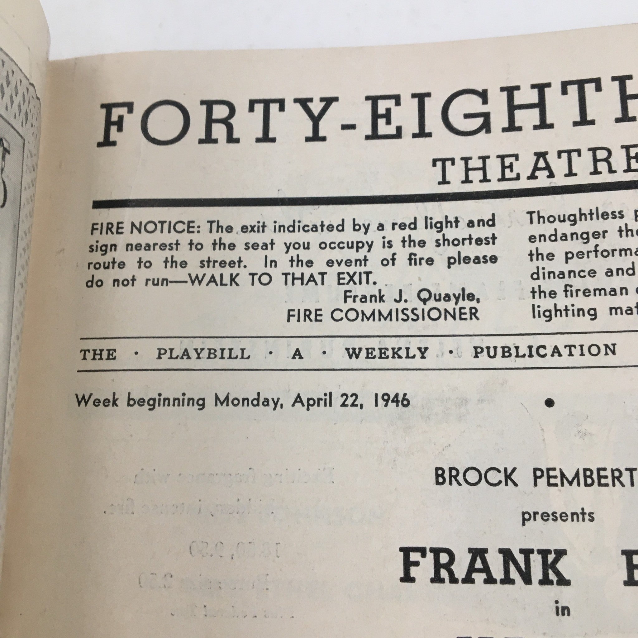 1946 Playbill Forty-Eight Street Theatre Presents Frank Fay in Harvey Prize Play