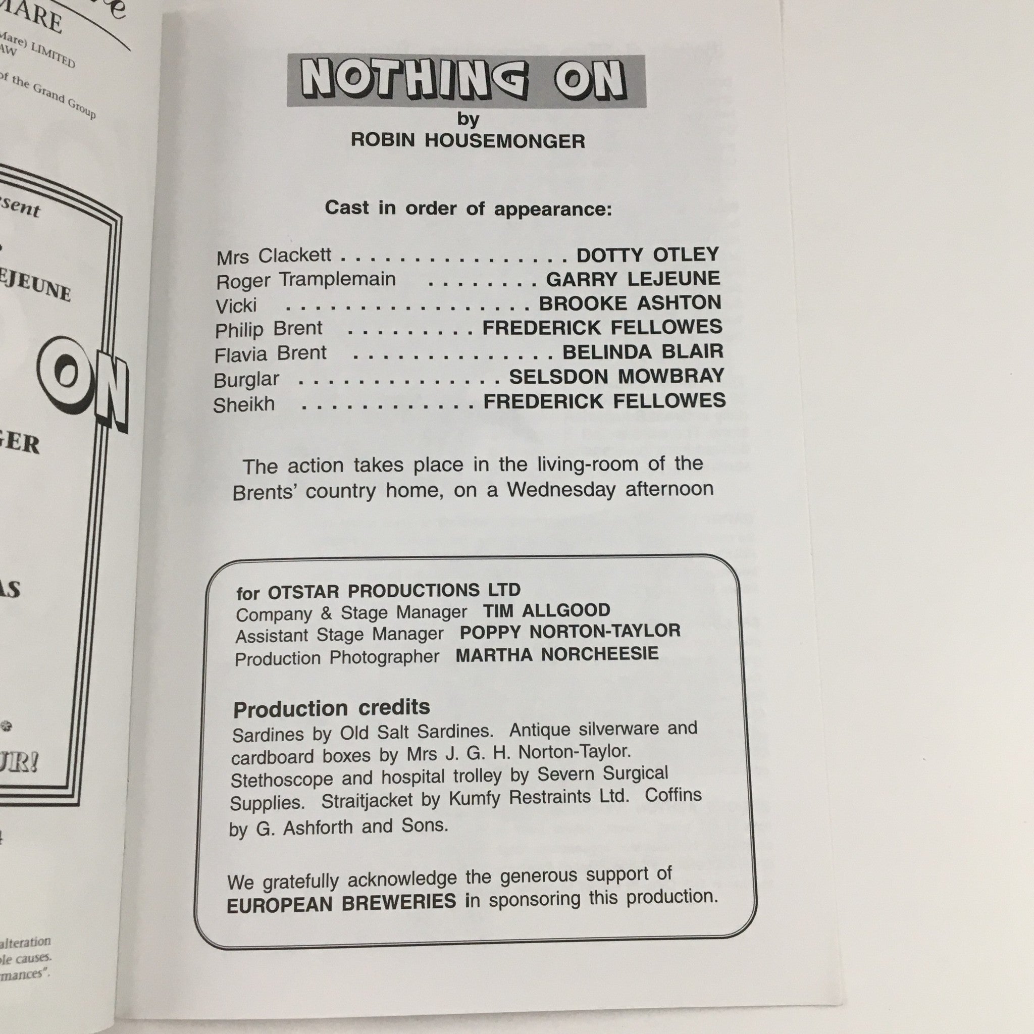 1994 Grand Theatre Weston-Super-Mare Present Nothing On by Robin Housemonger