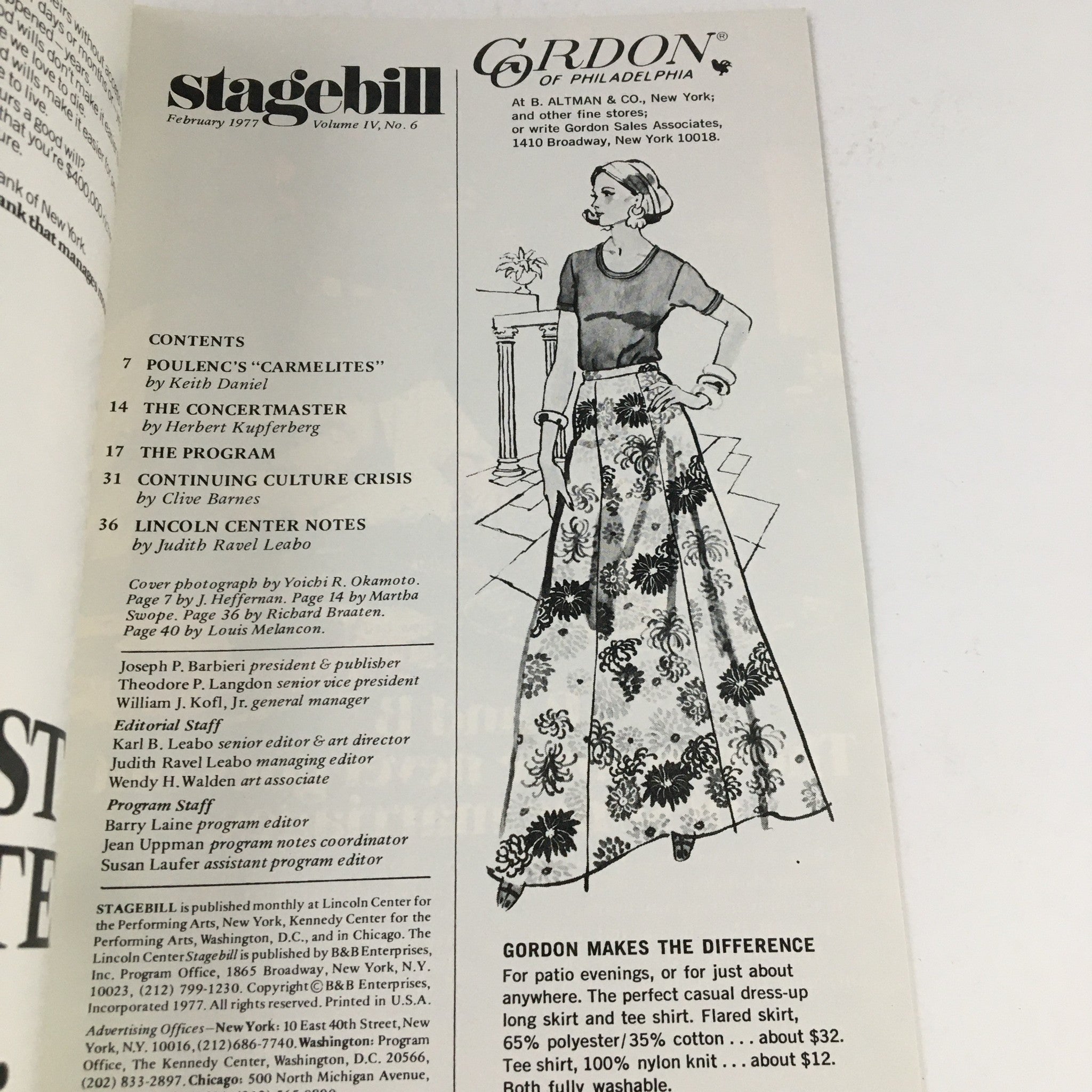 1977 Stagebill Lincoln Center Performing Arts Present Poulenc's "Carmelites"